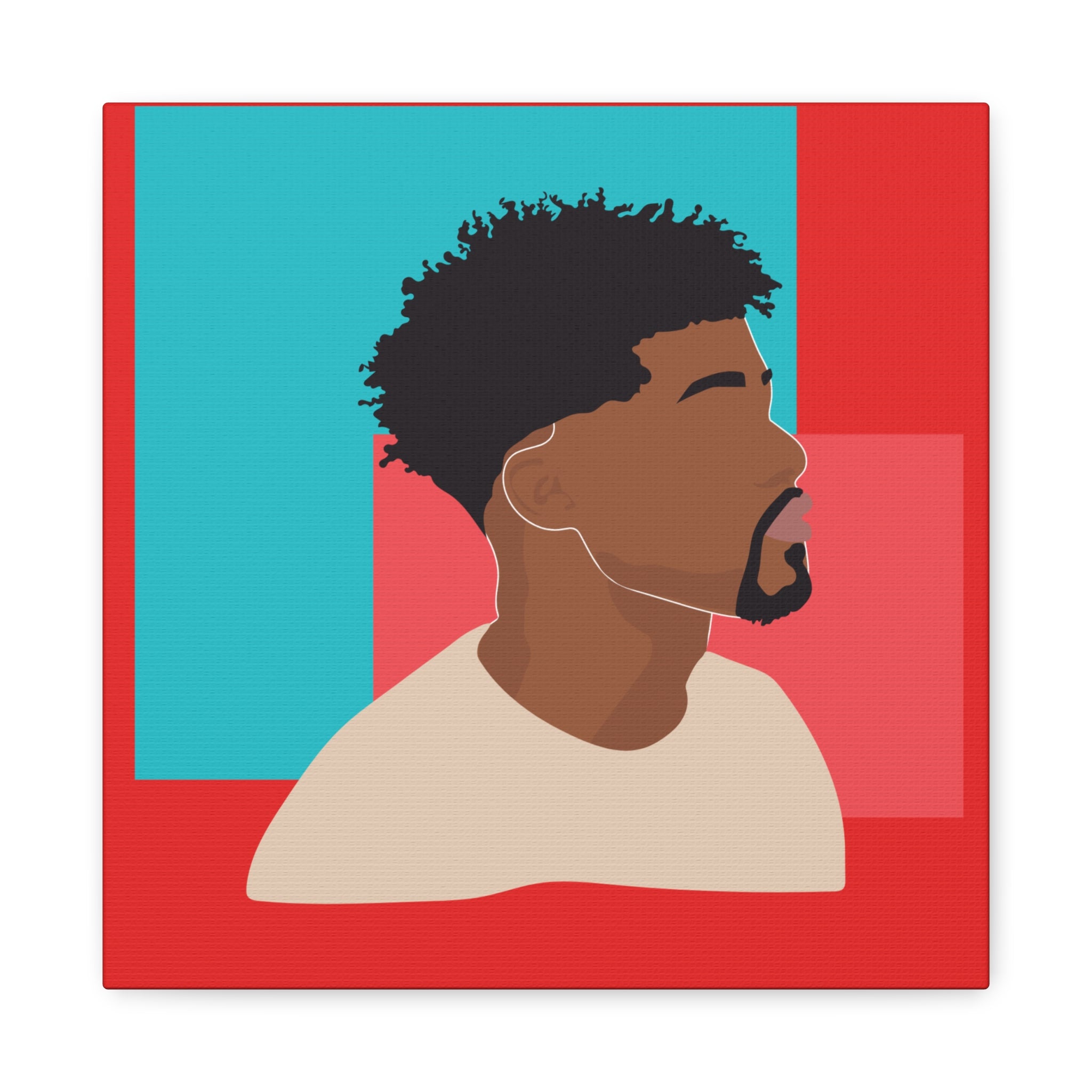 Modern Black Man Profile on Red & Teal — Canvas Art