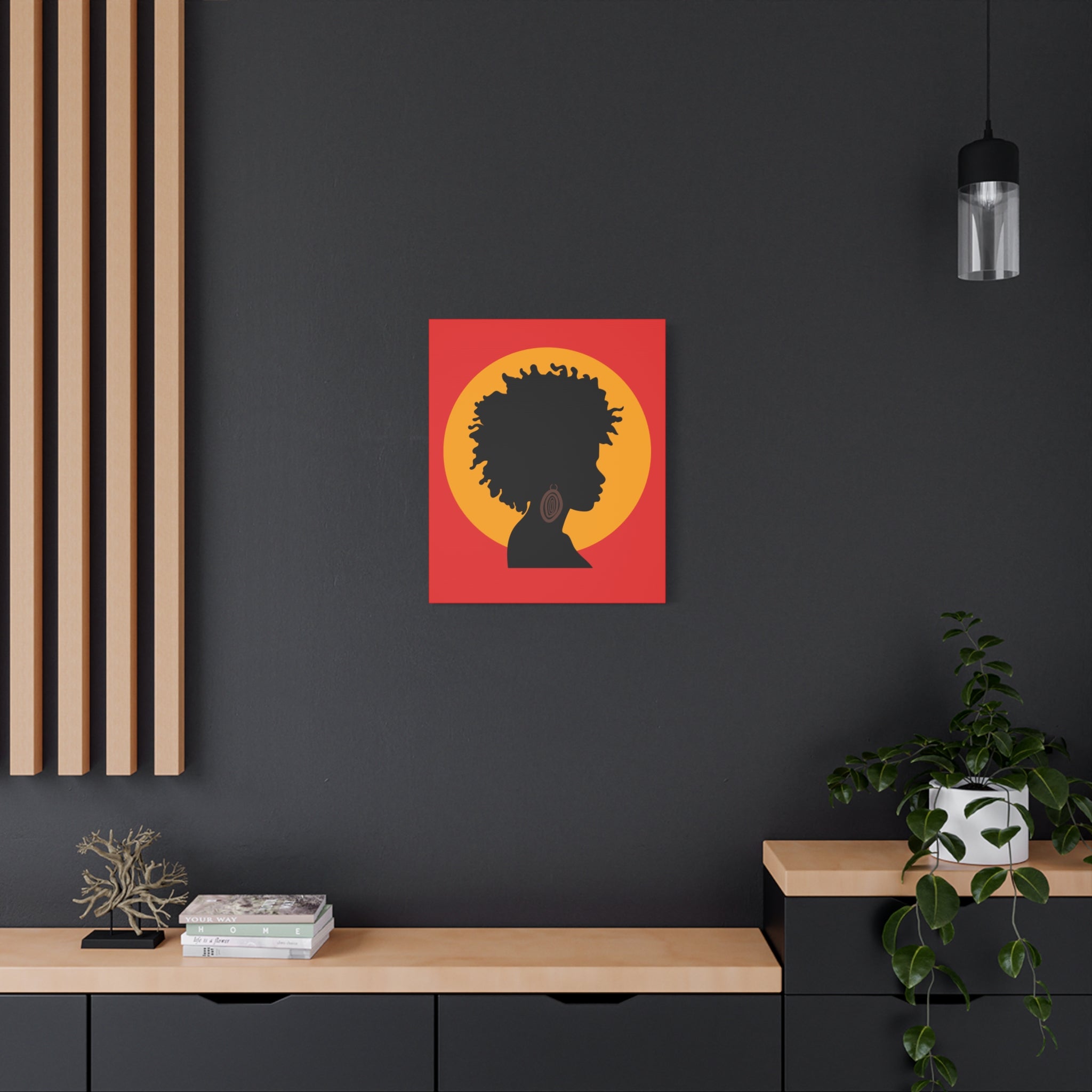 Black Woman Profile with Afro & Earring - Canvas Art