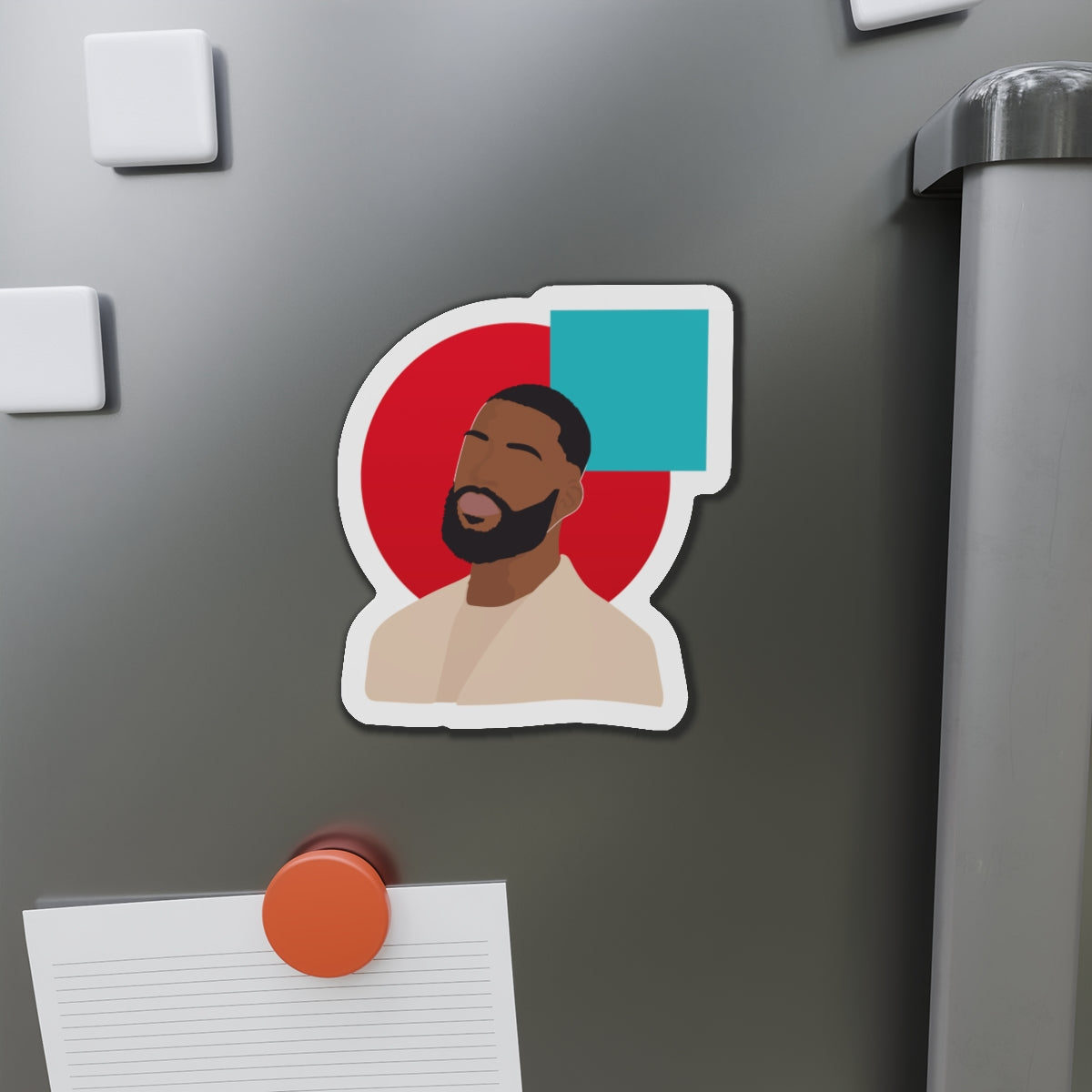 Minimal Portrait Magnet with Bold Red Circle & Teal Accent — Magnets