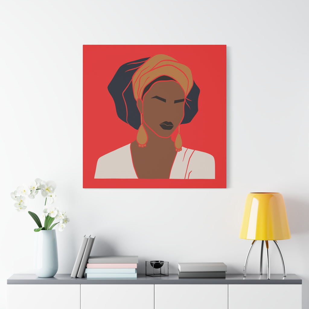 Bold Afrocentric Woman Portrait on Red - Canvas Art