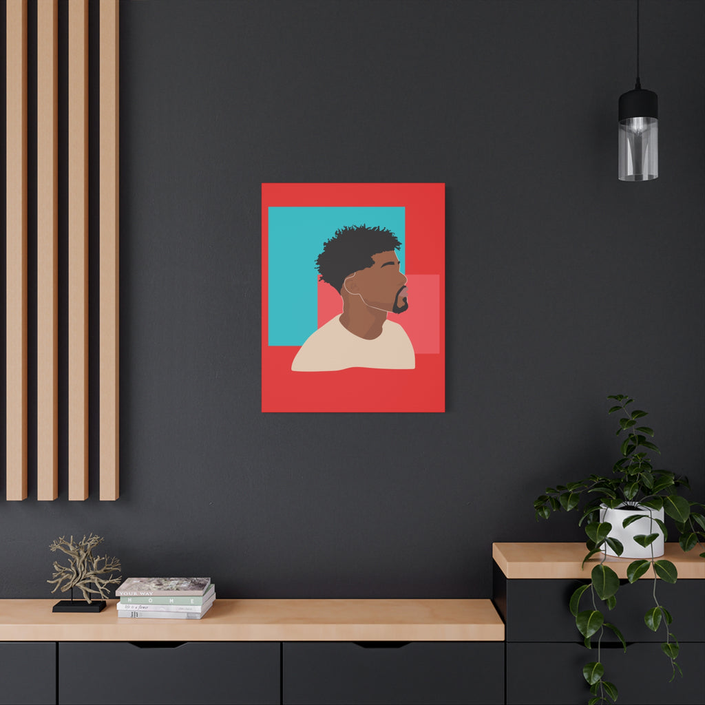 Modern Black Man Profile on Red & Teal — Canvas Art