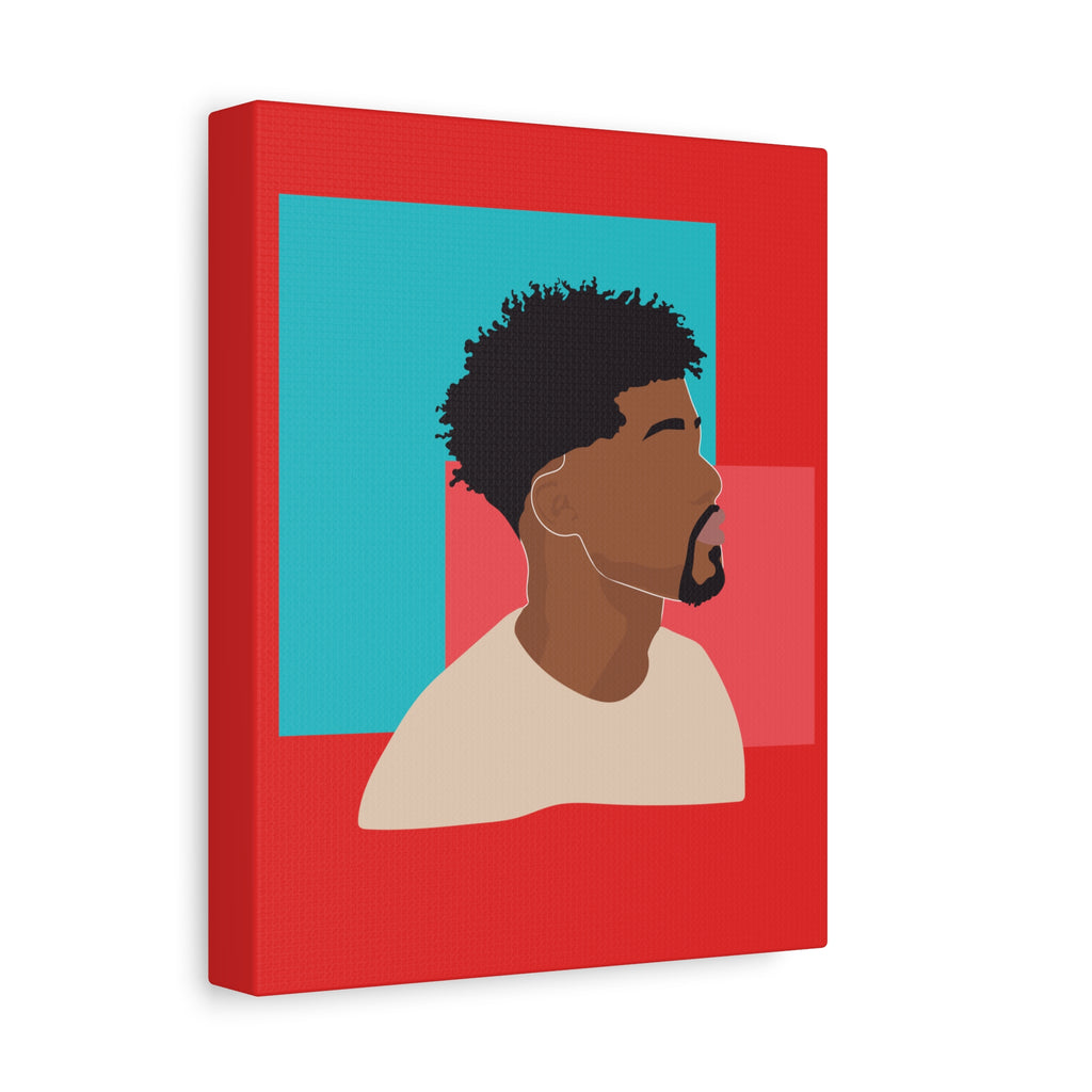 Modern Black Man Profile on Red & Teal — Canvas Art