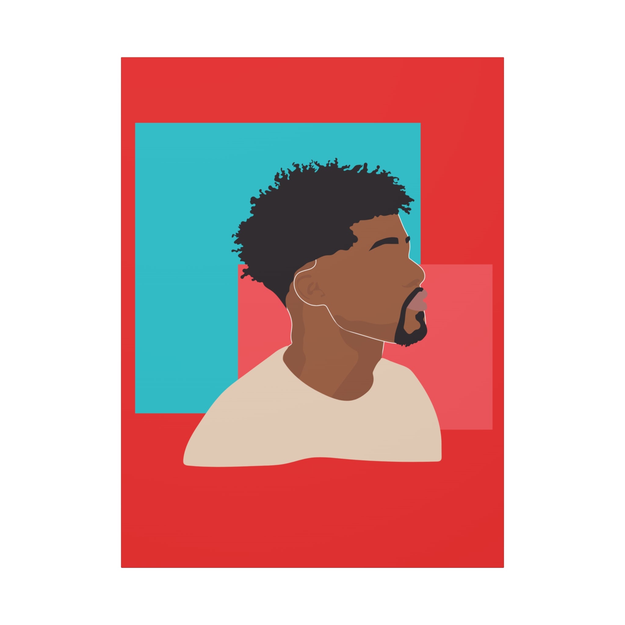 Modern Black Man Profile on Red & Teal — Canvas Art