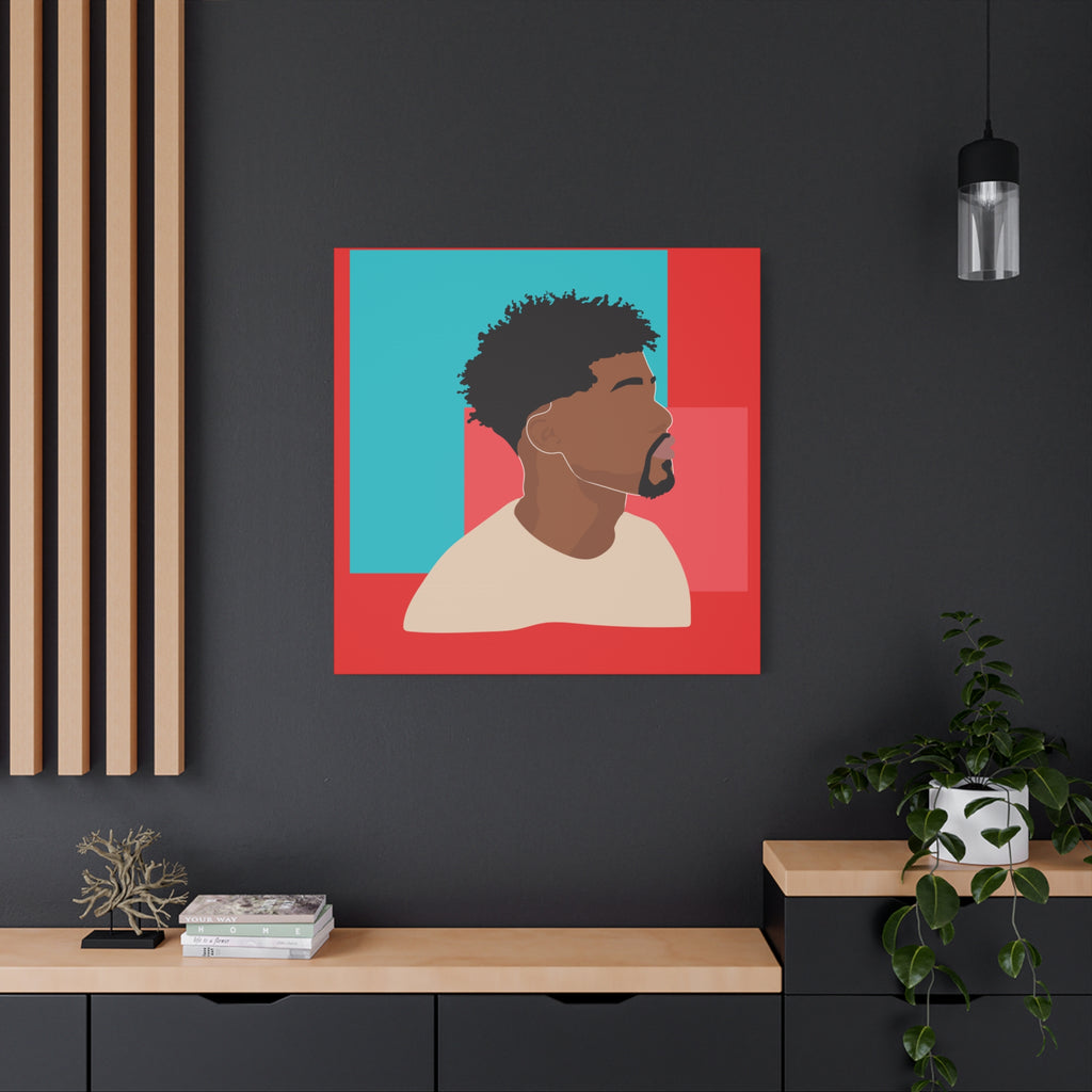 Modern Black Man Profile on Red & Teal — Canvas Art