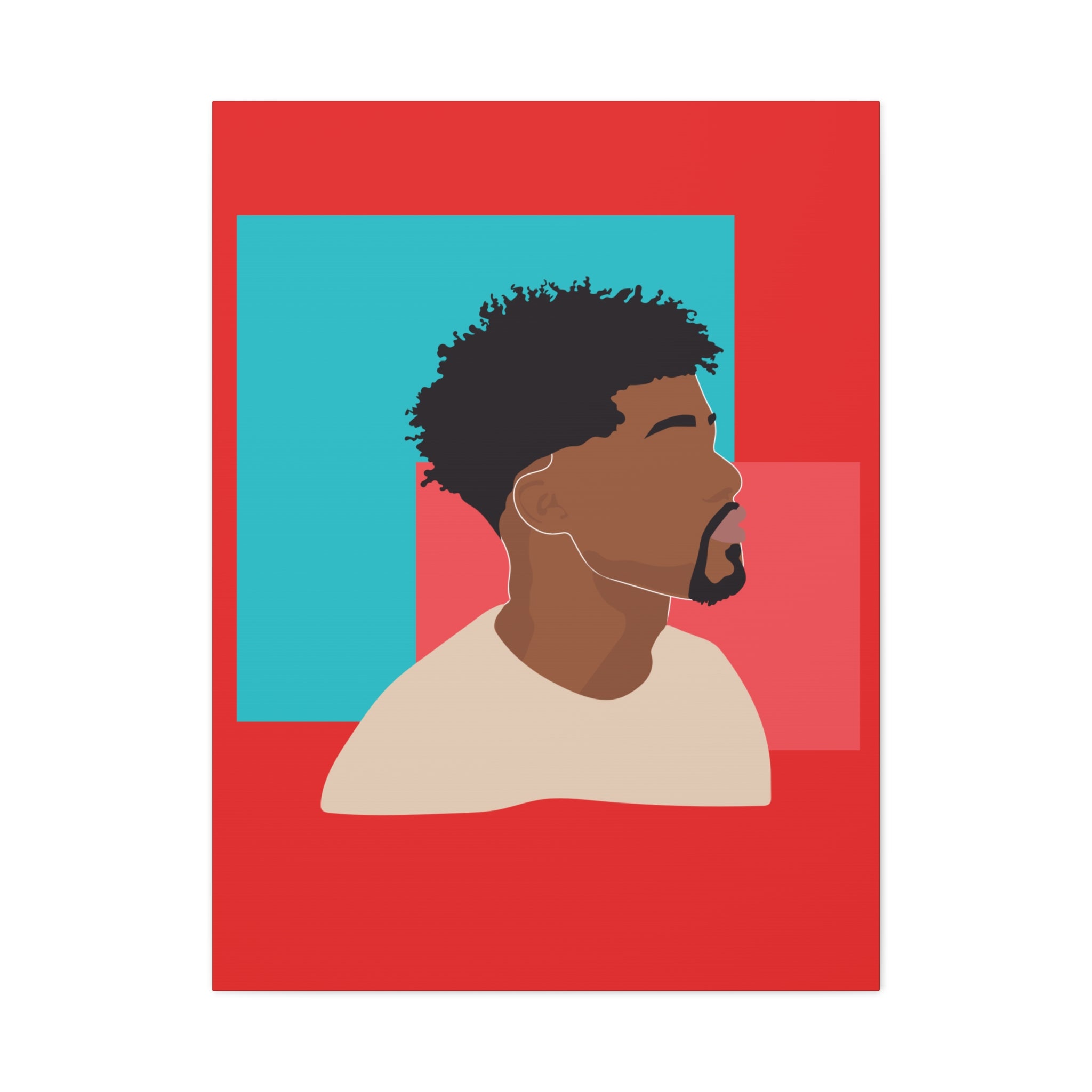 Modern Black Man Profile on Red & Teal — Canvas Art