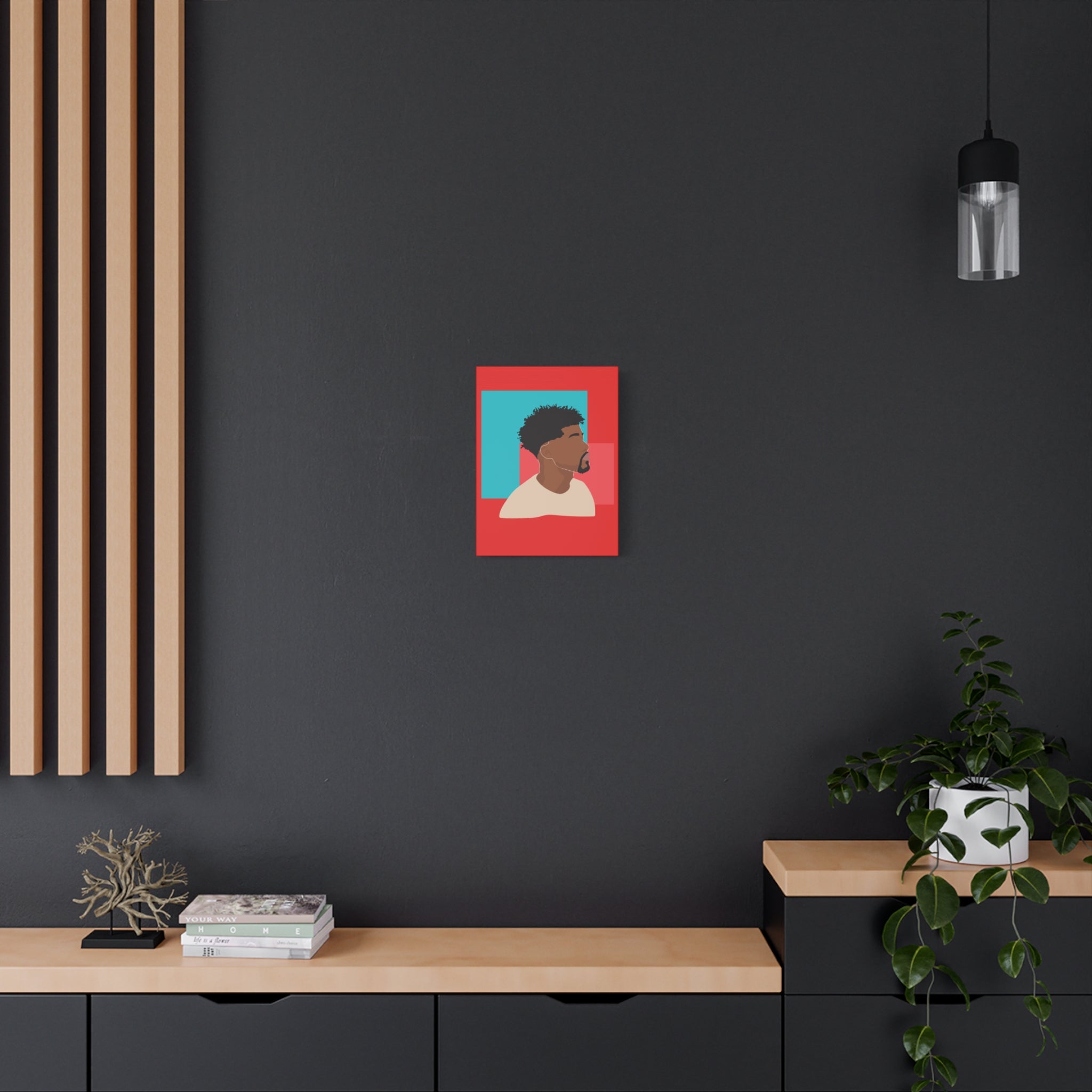 Modern Black Man Profile on Red & Teal — Canvas Art
