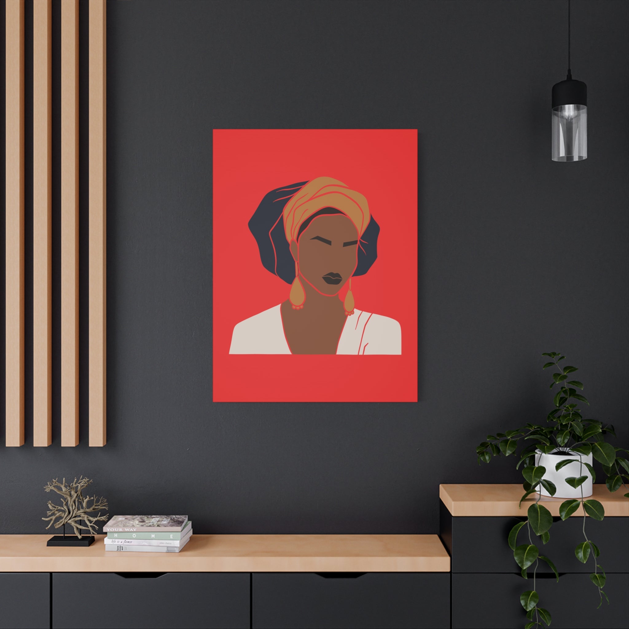 Bold Afrocentric Woman Portrait on Red - Canvas Art
