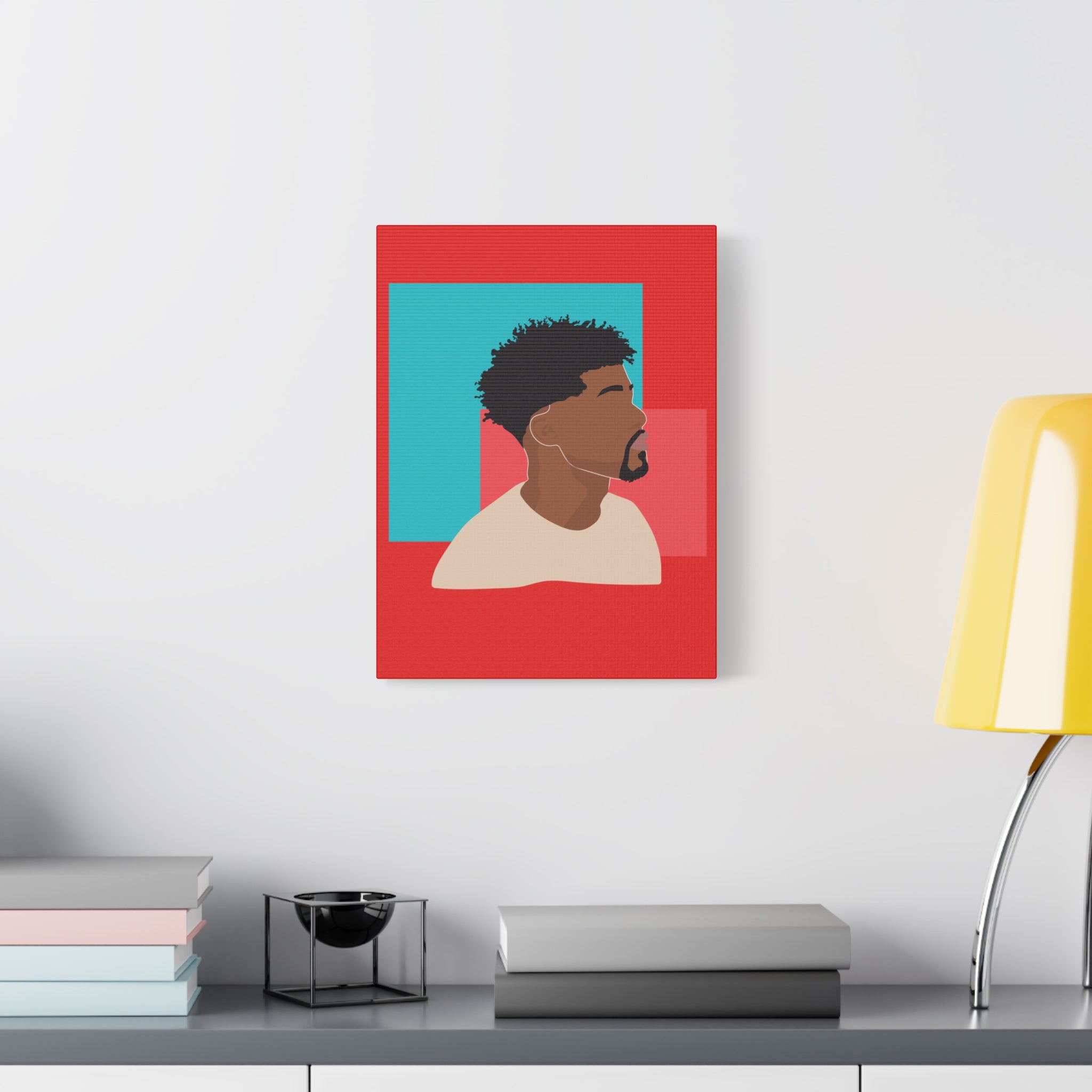 Modern Black Man Profile on Red & Teal — Canvas Art