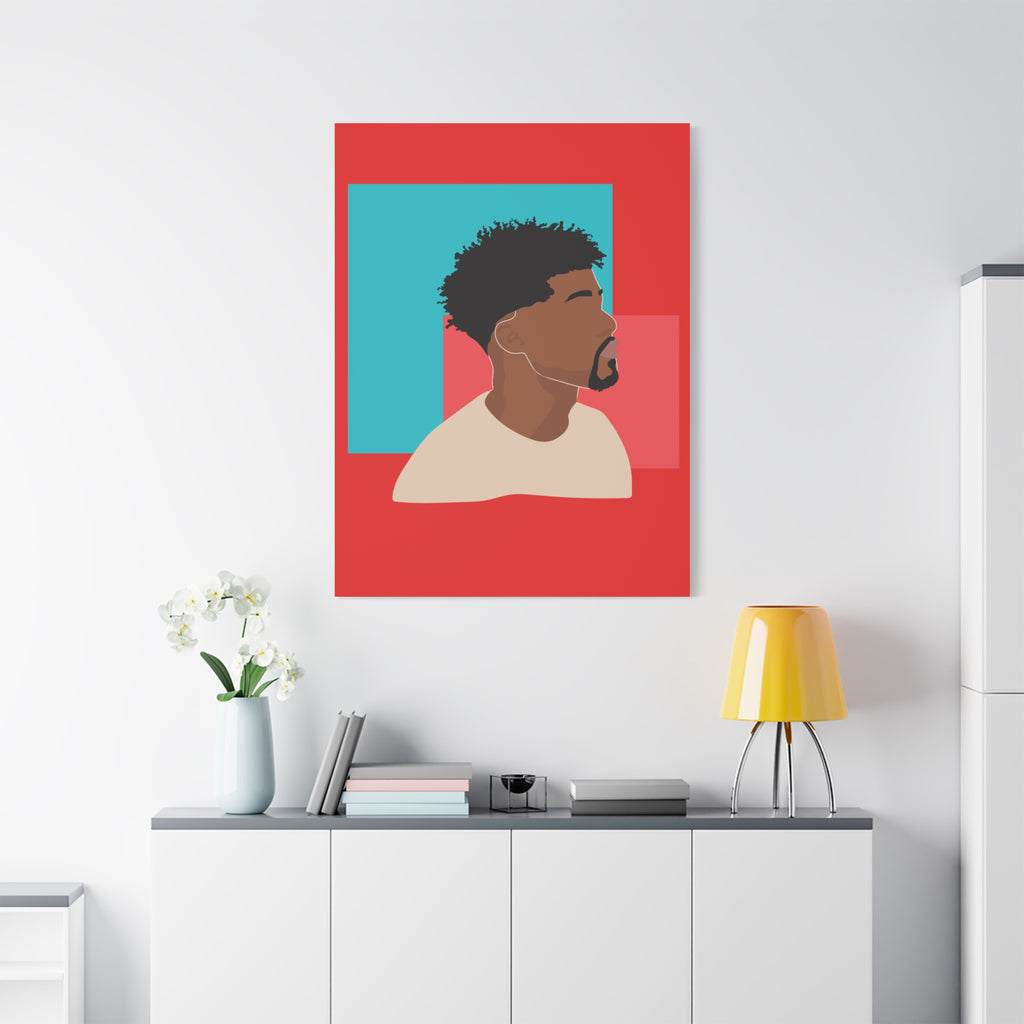 Modern Black Man Profile on Red & Teal — Canvas Art
