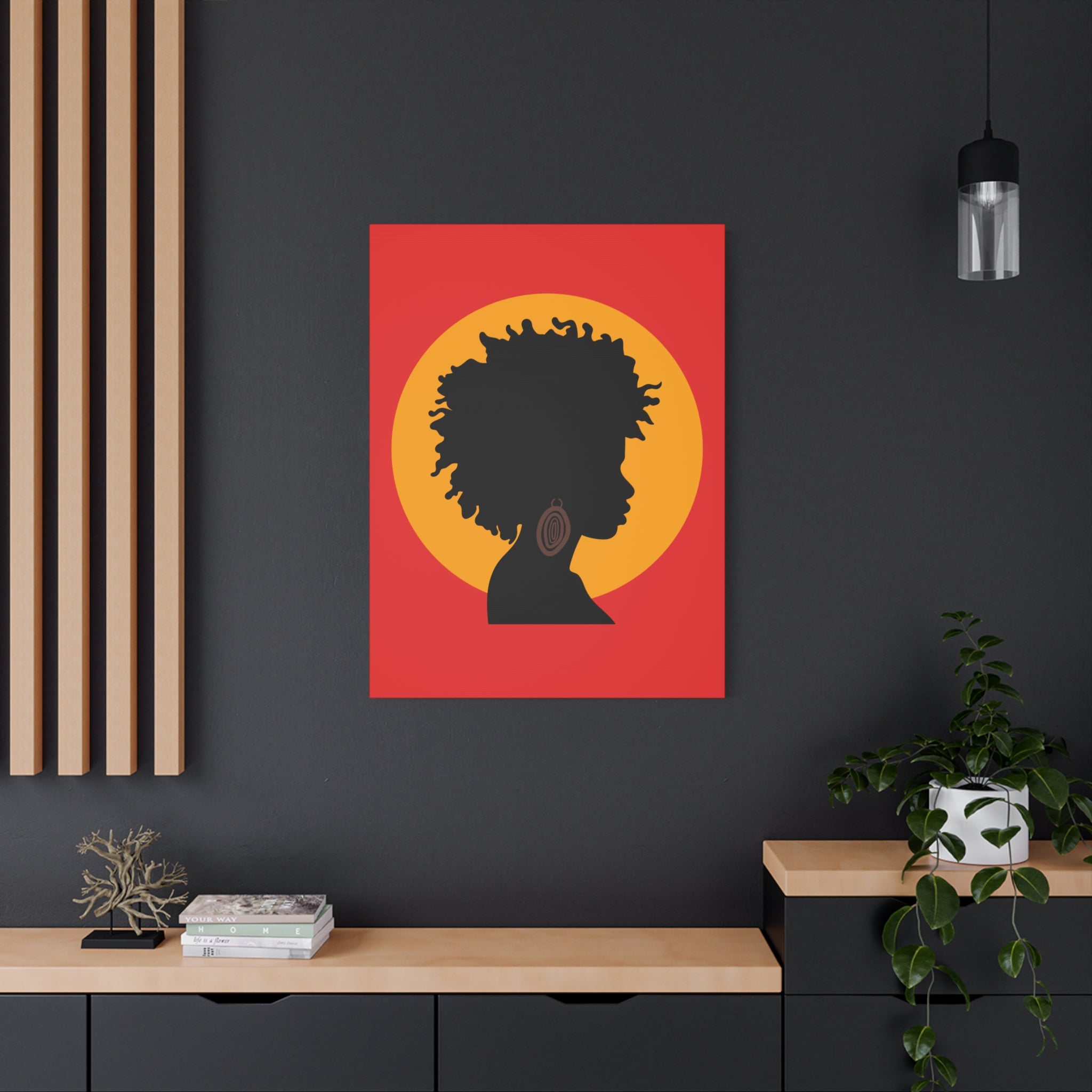 Black Woman Profile with Afro & Earring - Canvas Art