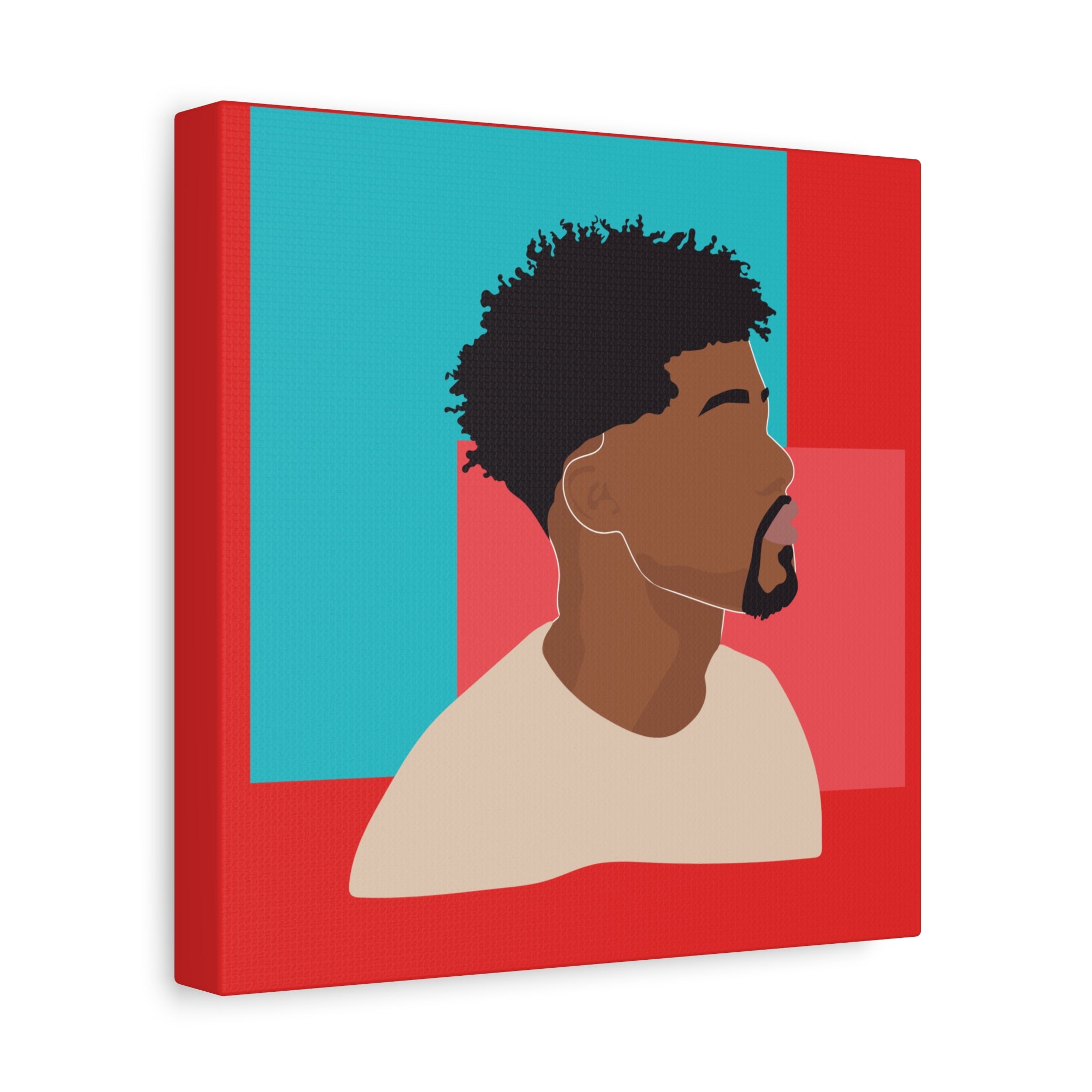 Modern Black Man Profile on Red & Teal — Canvas Art