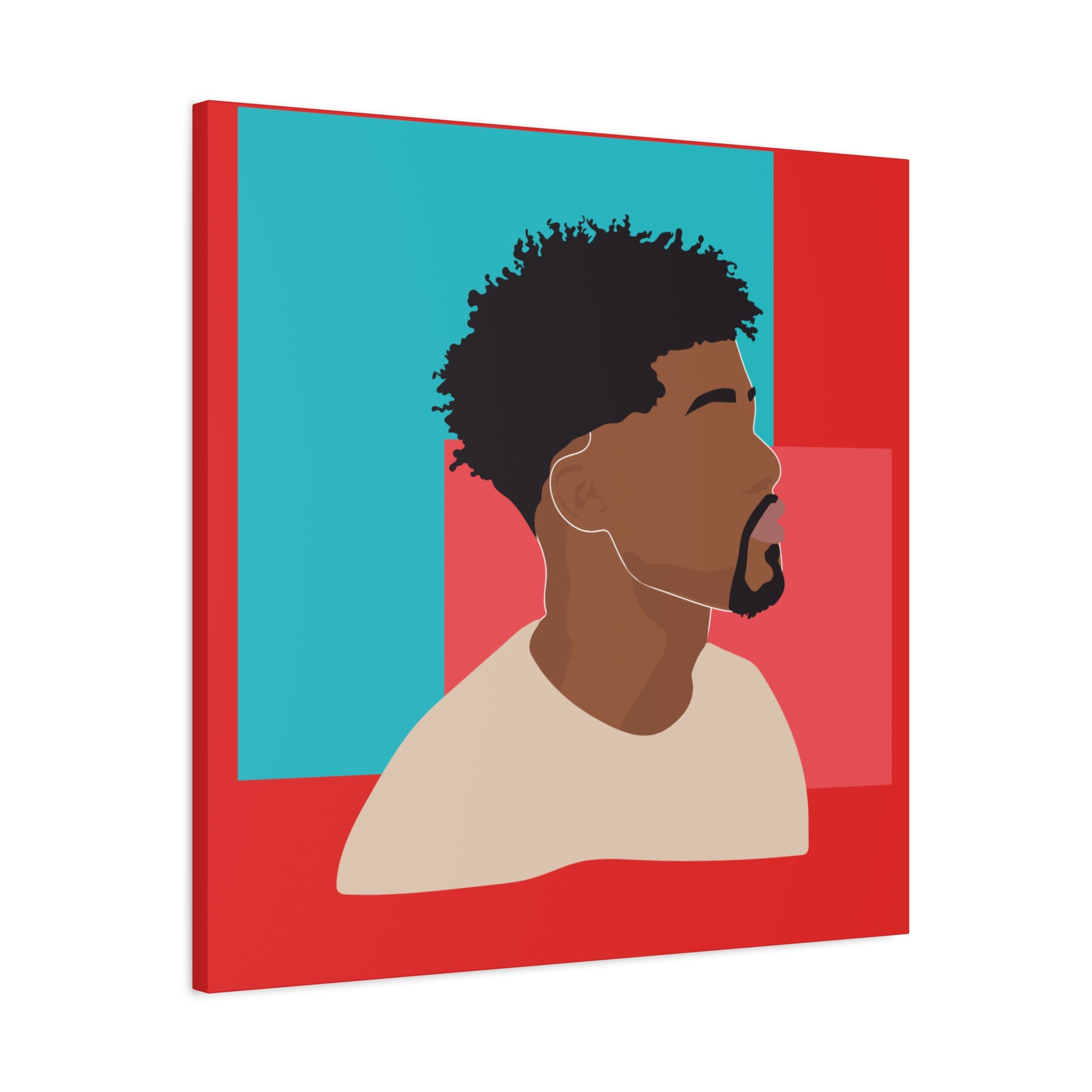 Modern Black Man Profile on Red & Teal — Canvas Art