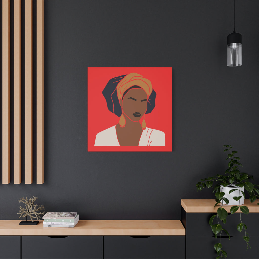Bold Afrocentric Woman Portrait on Red - Canvas Art