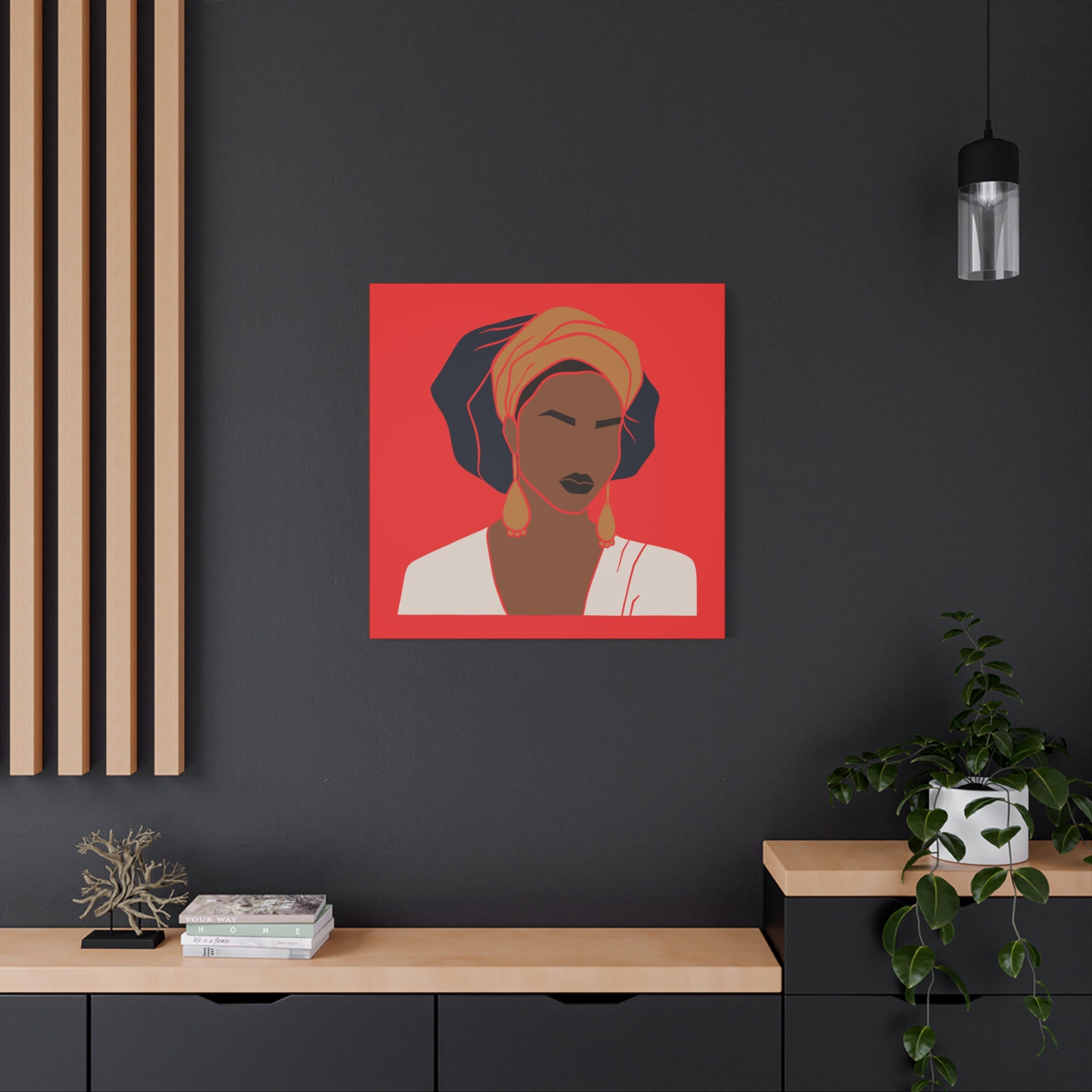 Bold Afrocentric Woman Portrait on Red - Canvas Art