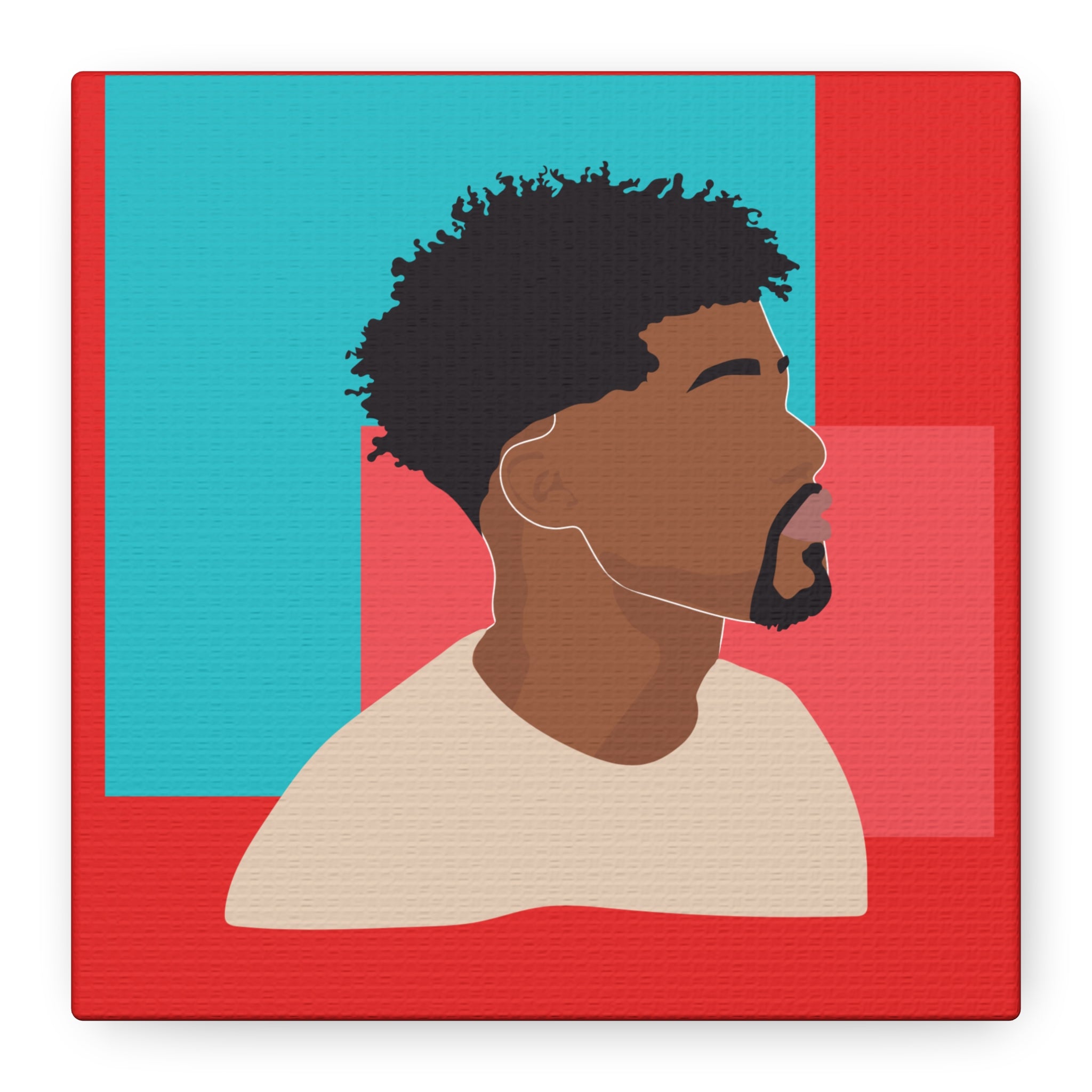 Modern Black Man Profile on Red & Teal — Canvas Art