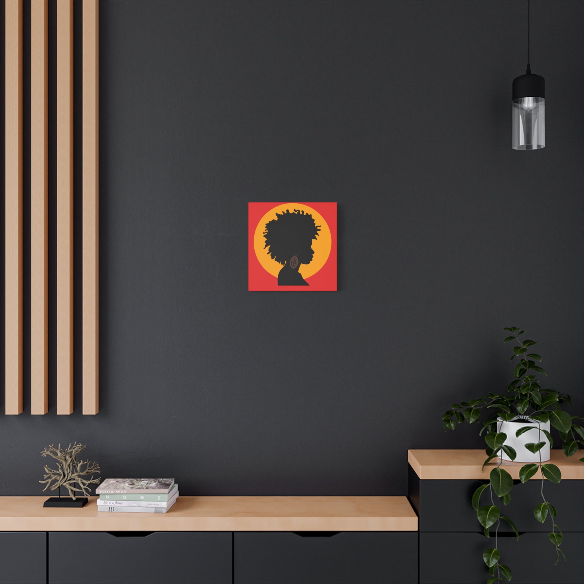 Black Woman Profile with Afro & Earring - Canvas Art