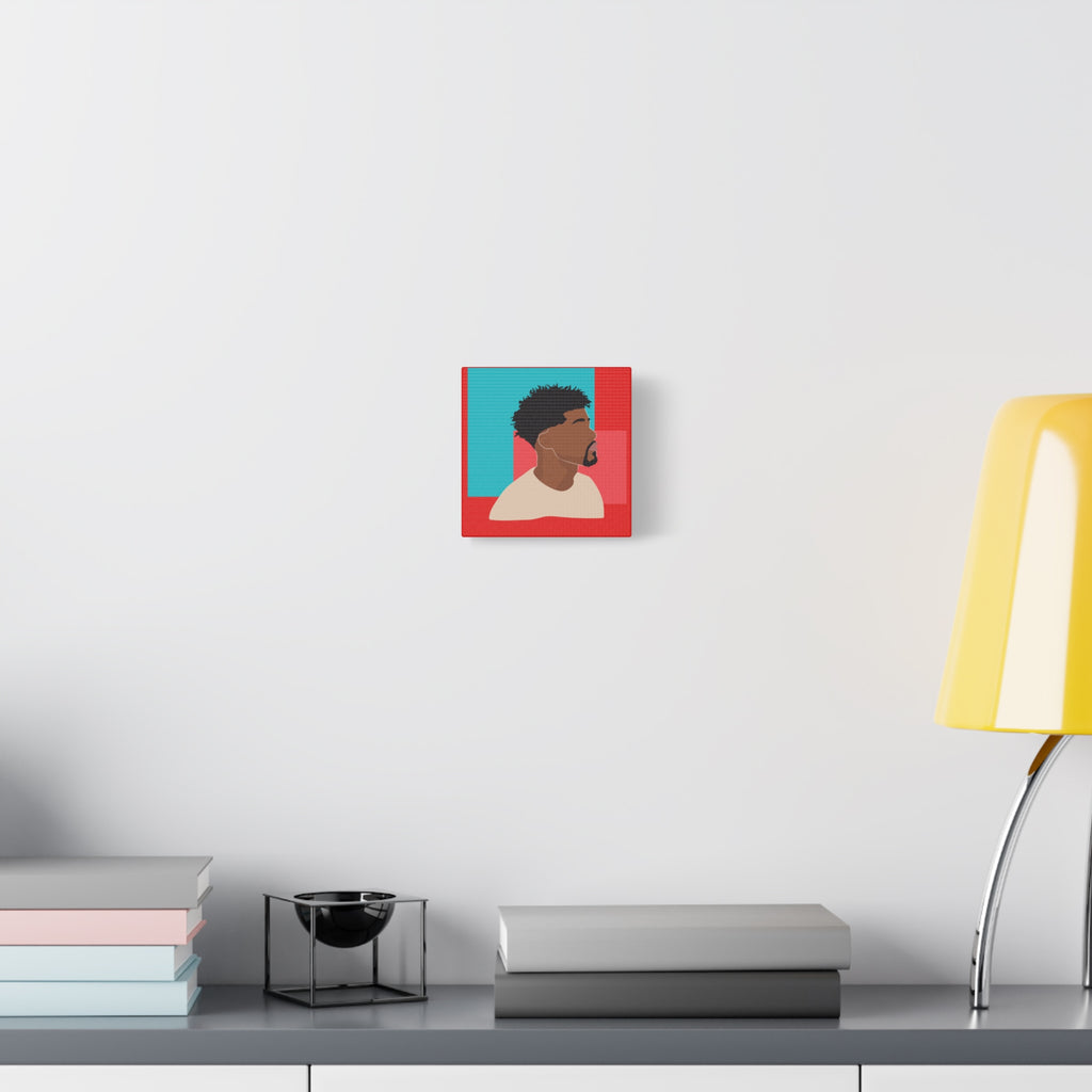 Modern Black Man Profile on Red & Teal — Canvas Art