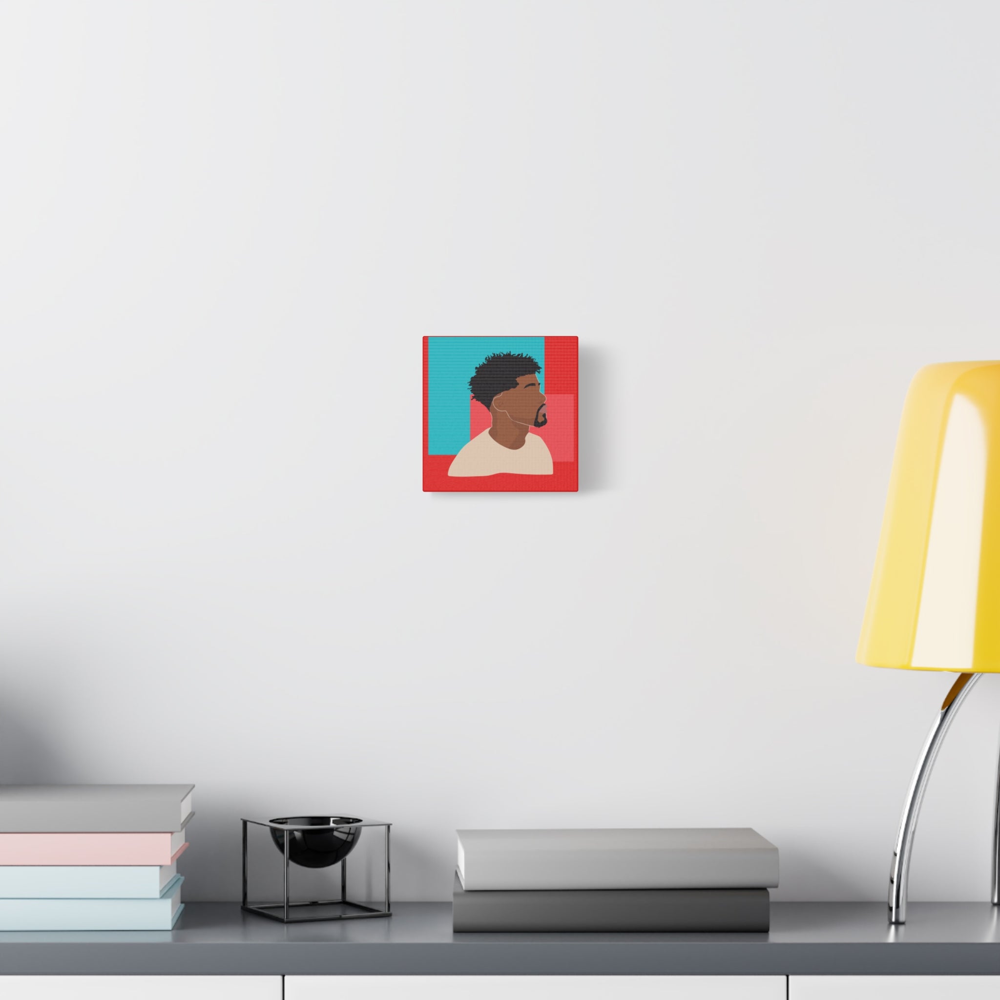 Modern Black Man Profile on Red & Teal — Canvas Art