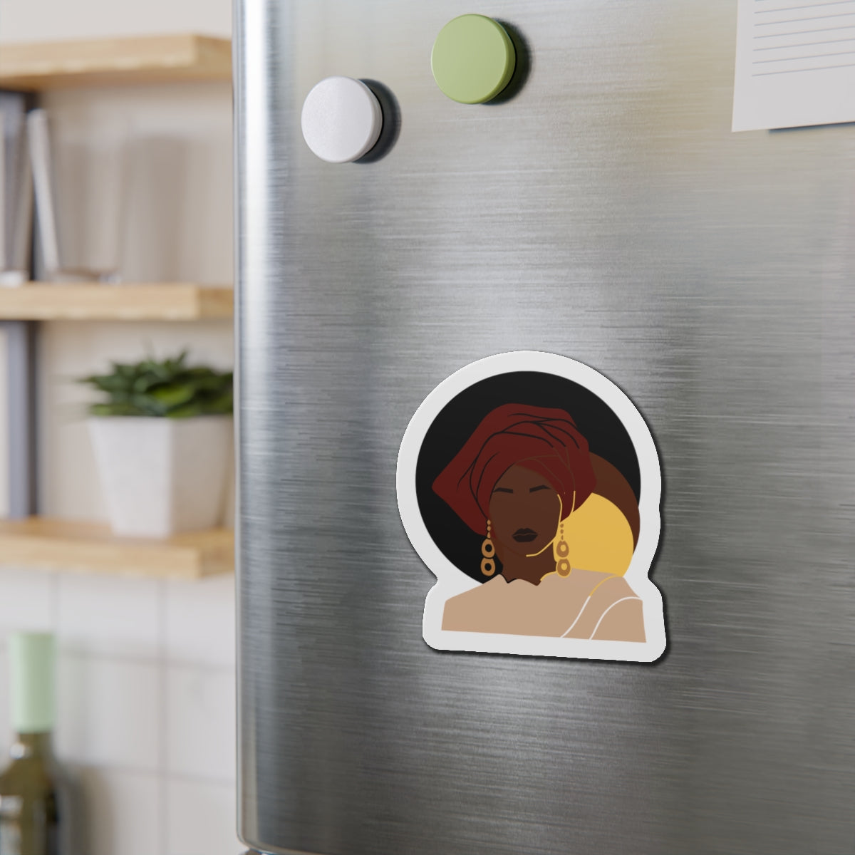 Bold Headwrap & Gold Hoop Woman — Magnet