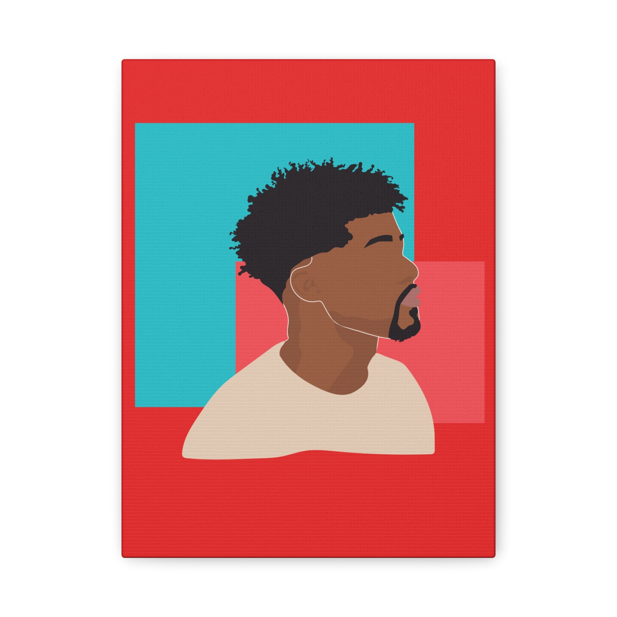 Modern Black Man Profile on Red & Teal — Canvas Art
