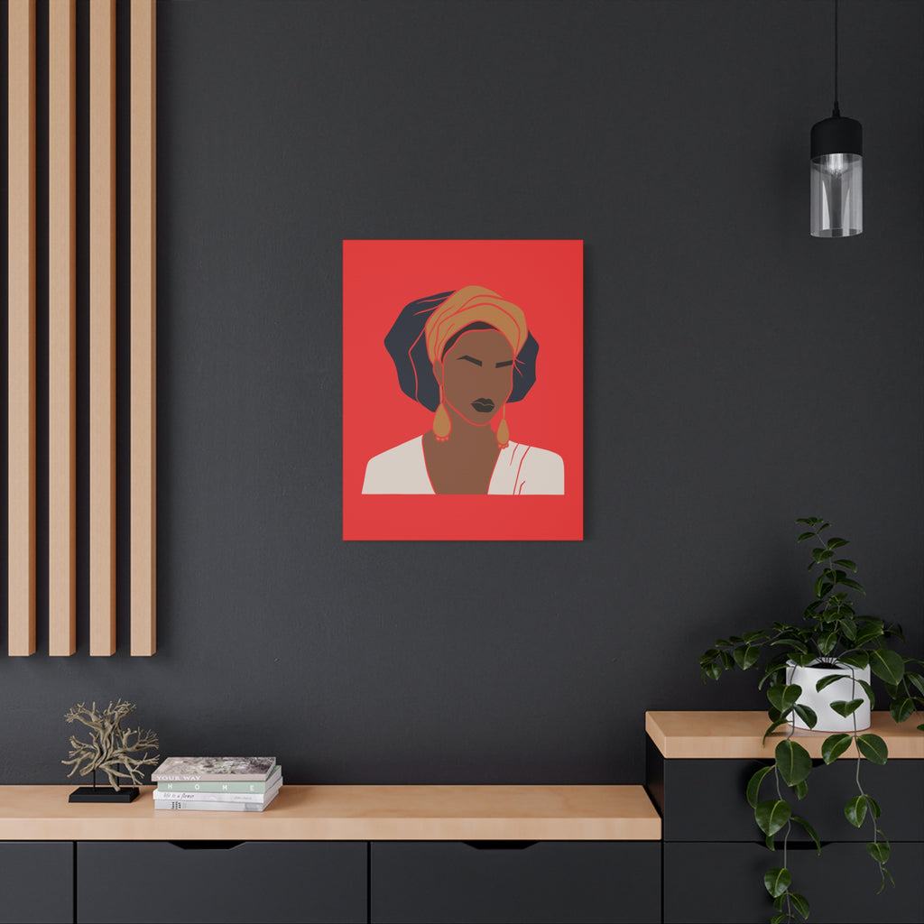 Bold Afrocentric Woman Portrait on Red - Canvas Art