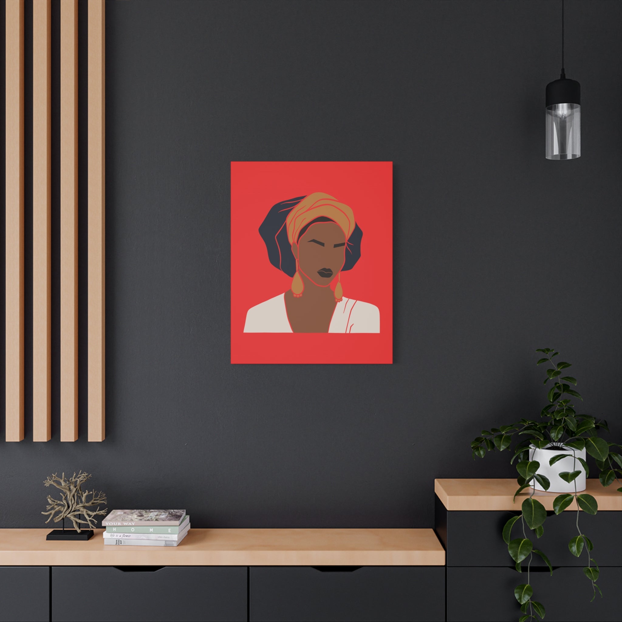 Bold Afrocentric Woman Portrait on Red - Canvas Art