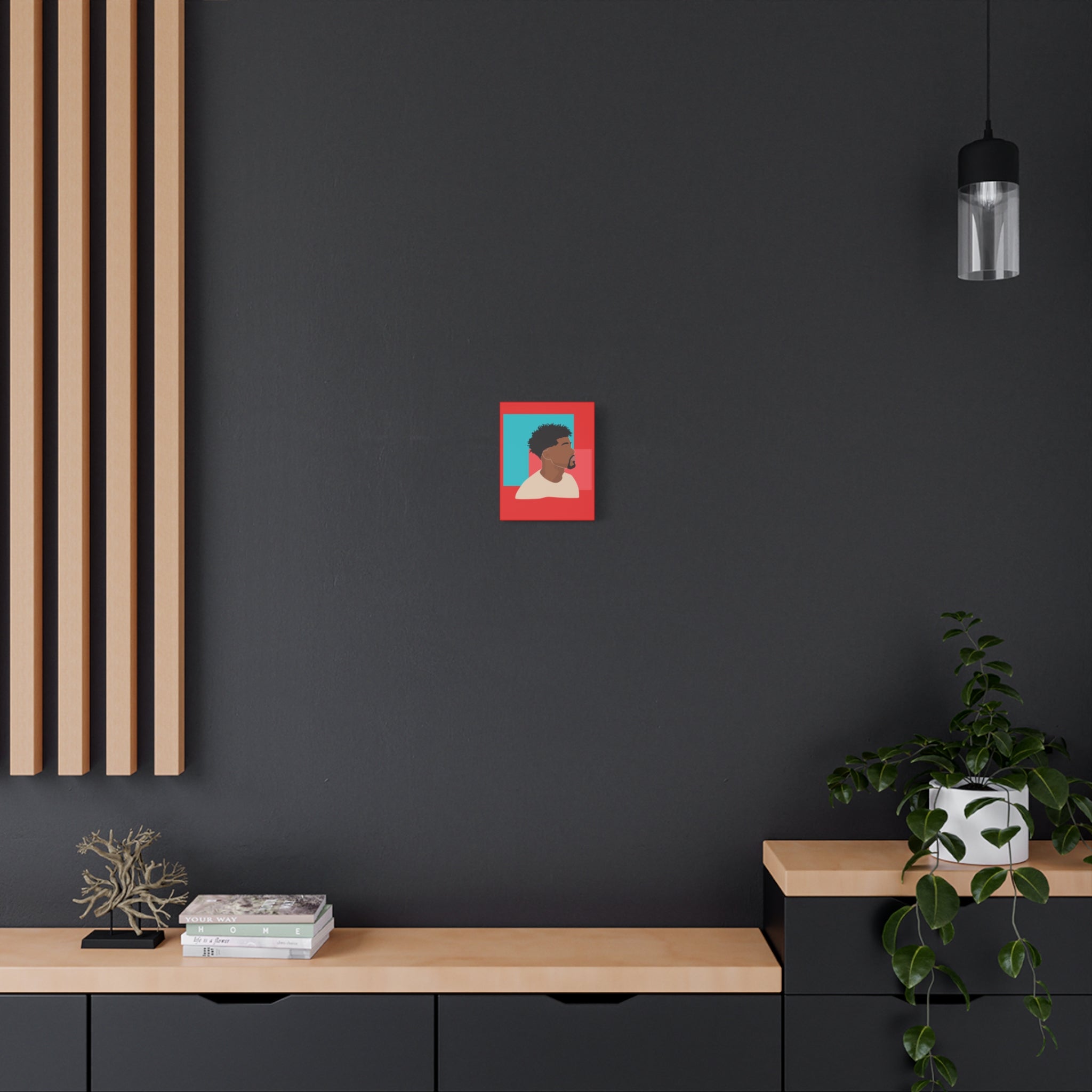 Modern Black Man Profile on Red & Teal — Canvas Art