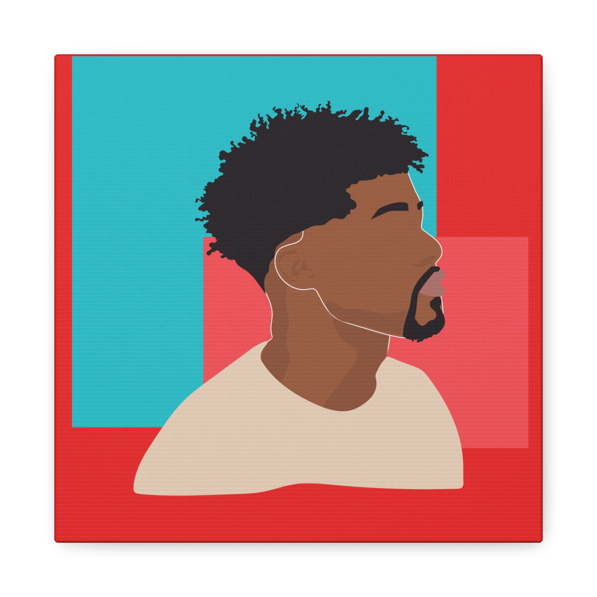 Modern Black Man Profile on Red & Teal — Canvas Art