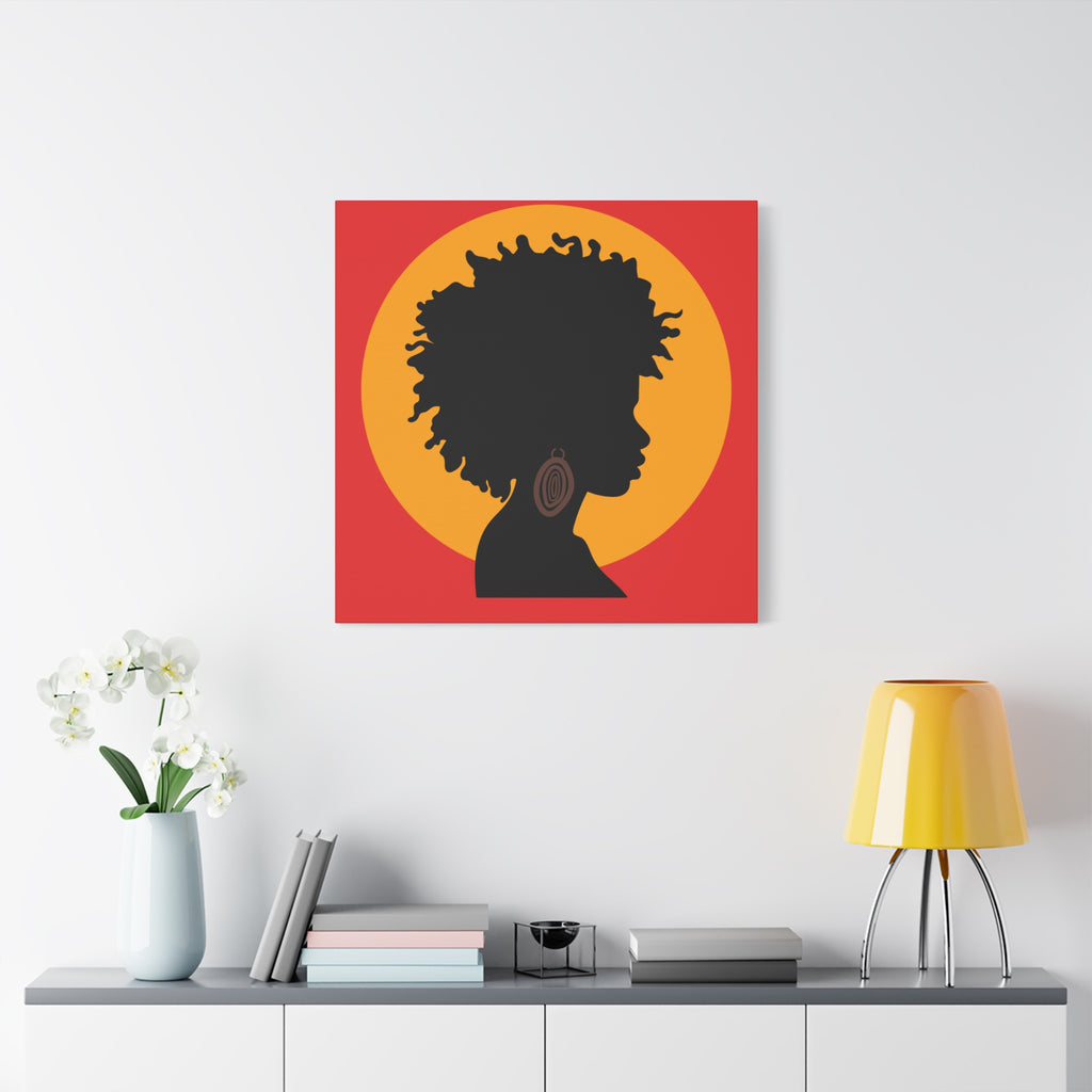 Black Woman Profile with Afro & Earring - Canvas Art