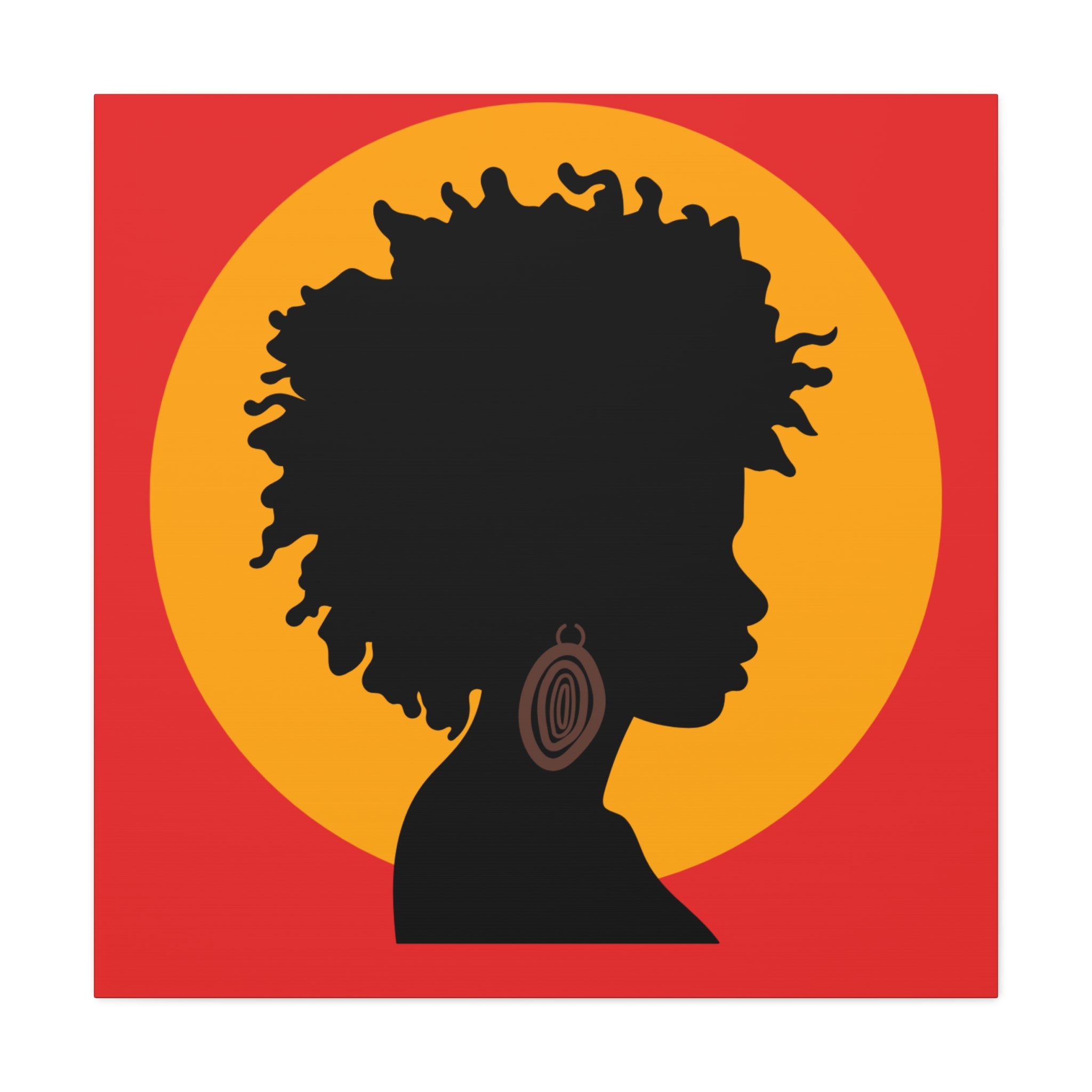 Black Woman Profile with Afro & Earring - Canvas Art