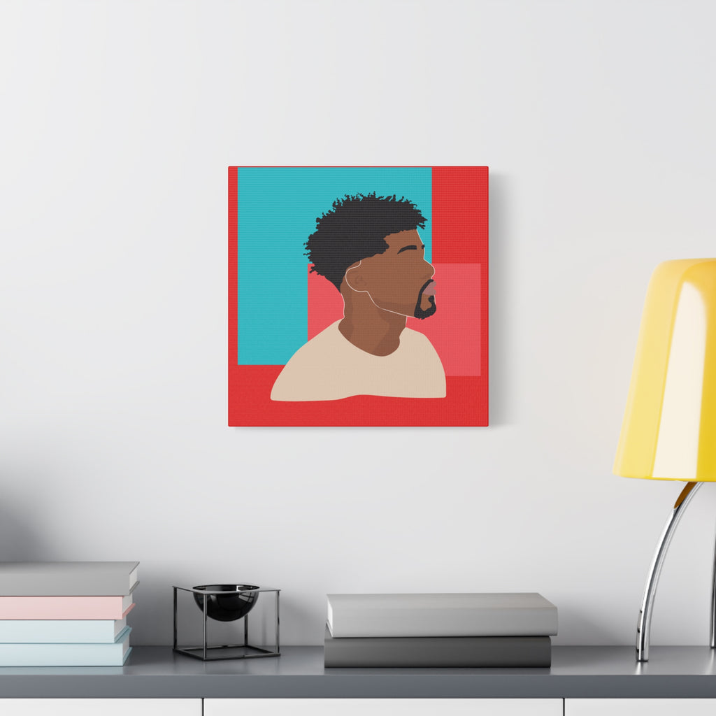 Modern Black Man Profile on Red & Teal — Canvas Art