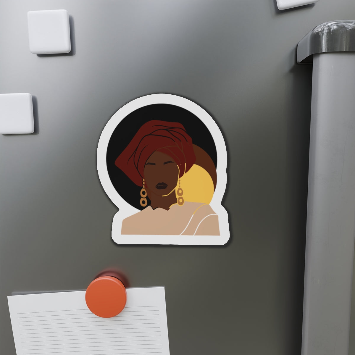 Bold Headwrap & Gold Hoop Woman — Magnet
