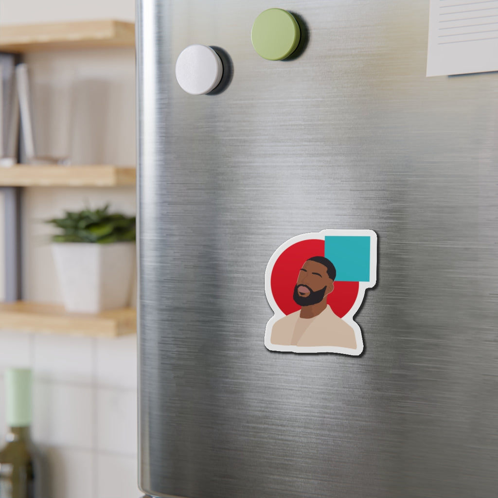 Minimal Portrait Magnet with Bold Red Circle & Teal Accent — Magnets