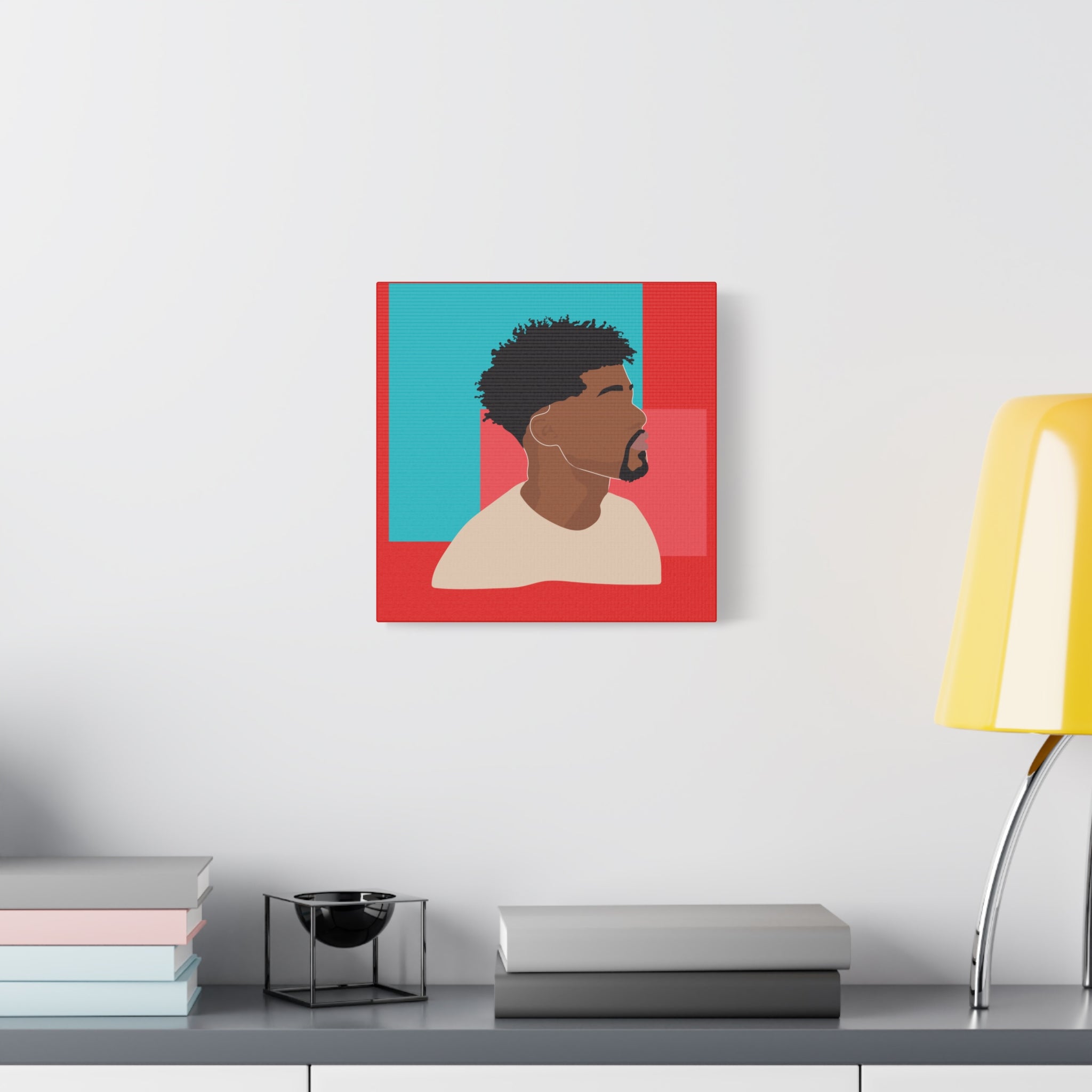 Modern Black Man Profile on Red & Teal — Canvas Art