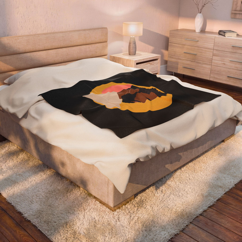 Afro Portrait Velveteen Plush Blanket – Cozy Black Man Silhouette Throw