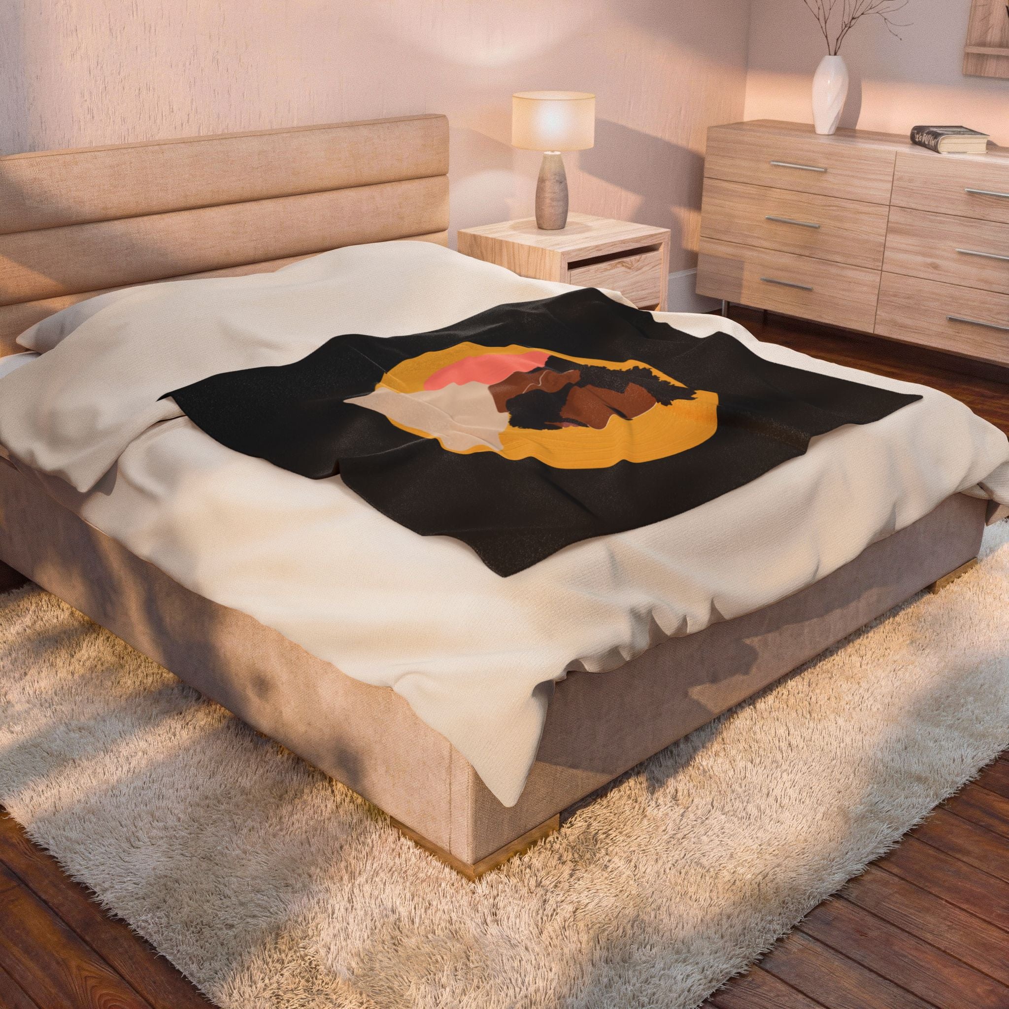 Afro Portrait Velveteen Plush Blanket – Cozy Black Man Silhouette Throw