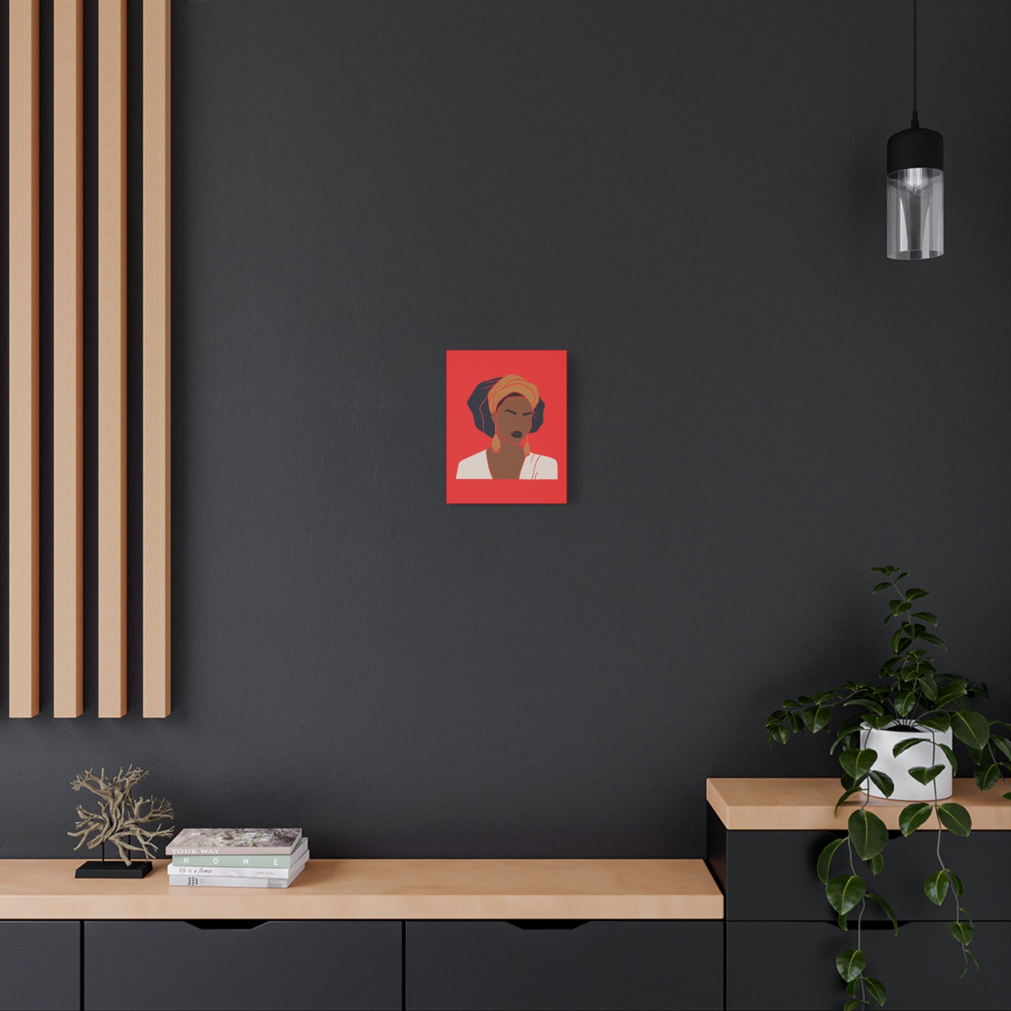 Bold Afrocentric Woman Portrait on Red - Canvas Art