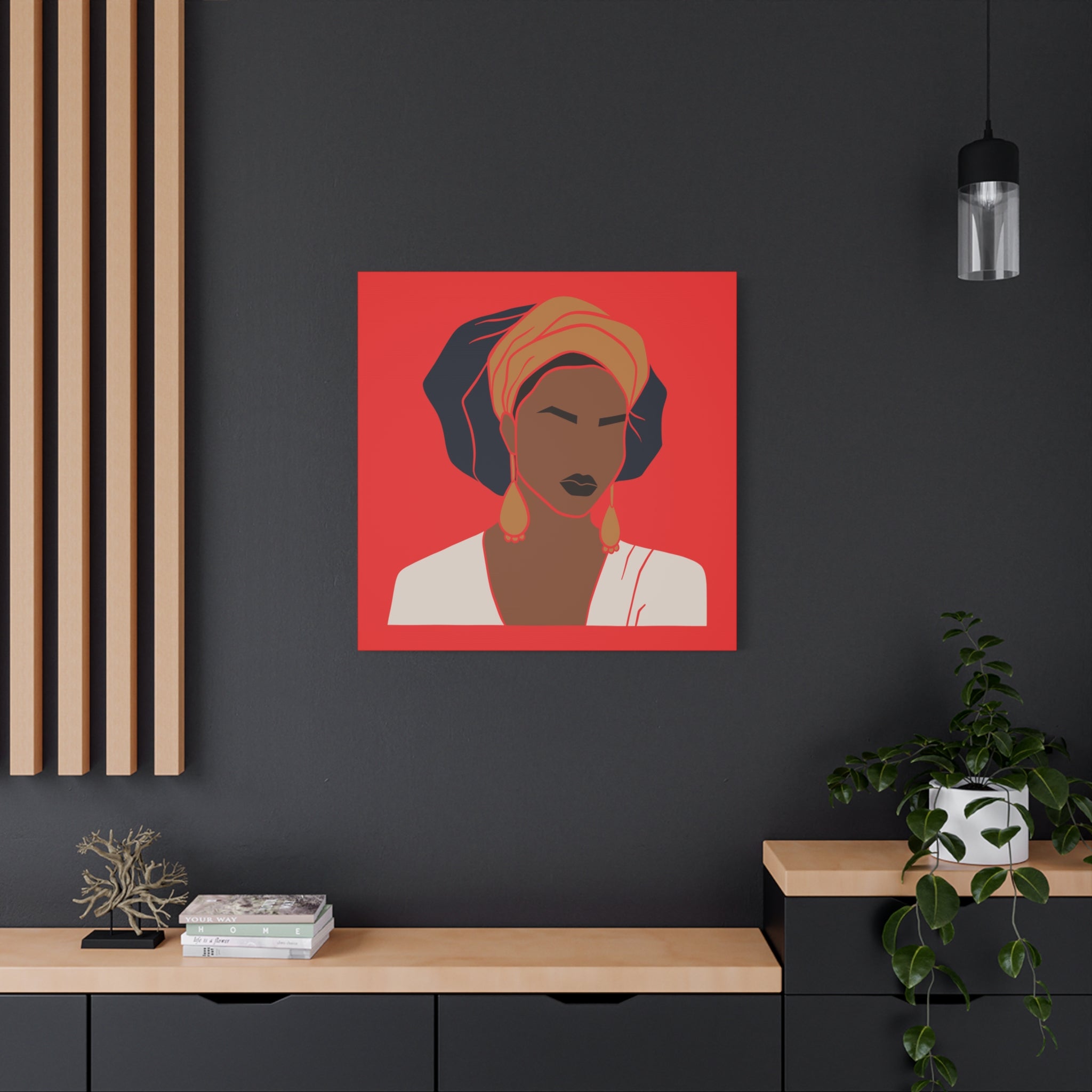 Bold Afrocentric Woman Portrait on Red - Canvas Art