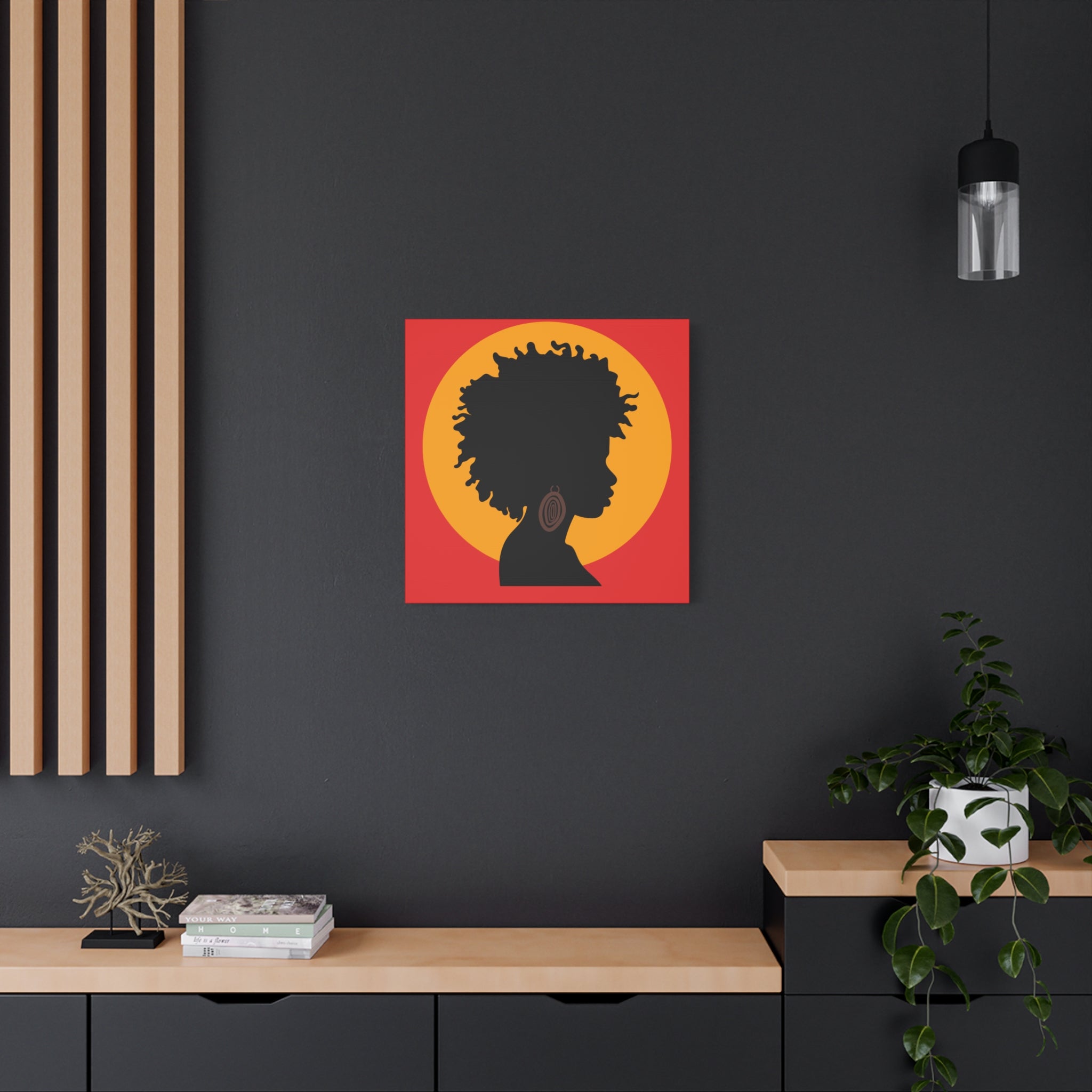 Black Woman Profile with Afro & Earring - Canvas Art
