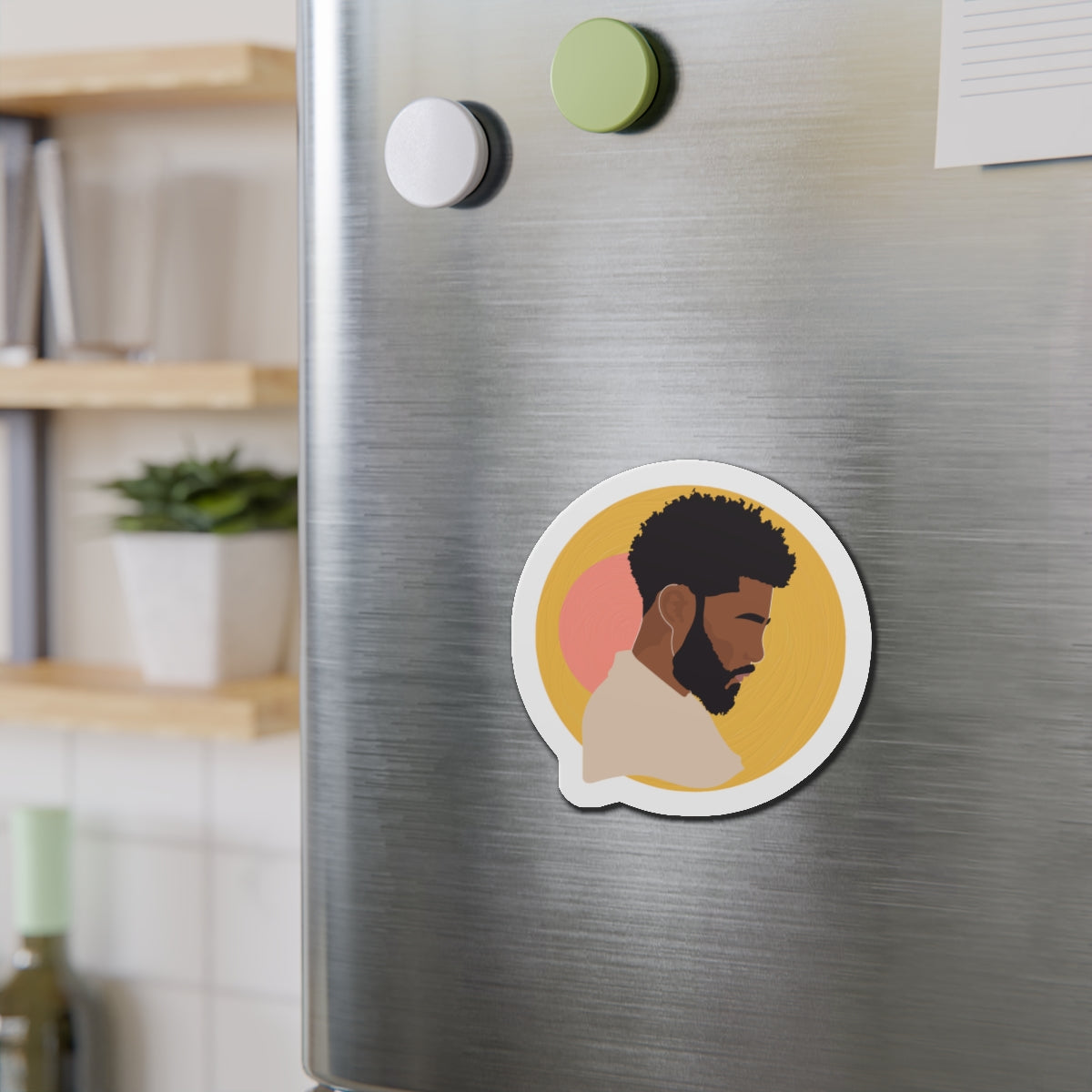 Black Male Silhouette, Warm Sun Background — Magnet