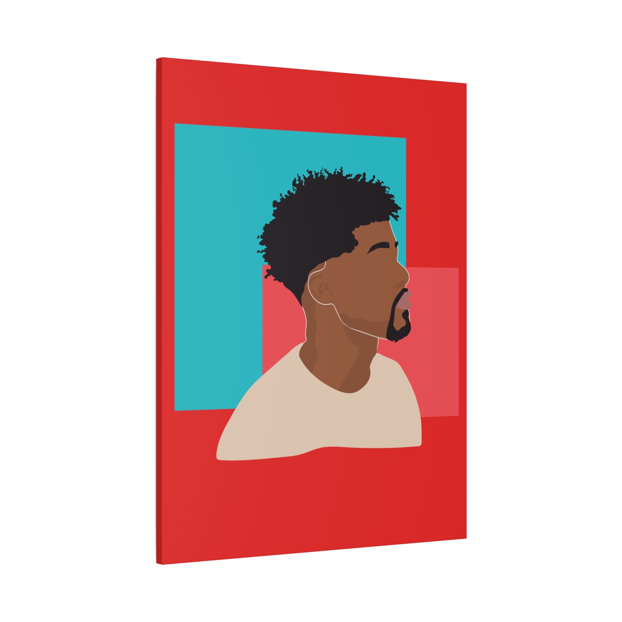 Modern Black Man Profile on Red & Teal — Canvas Art