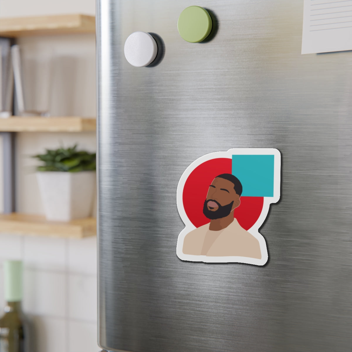 Minimal Portrait Magnet with Bold Red Circle & Teal Accent — Magnets