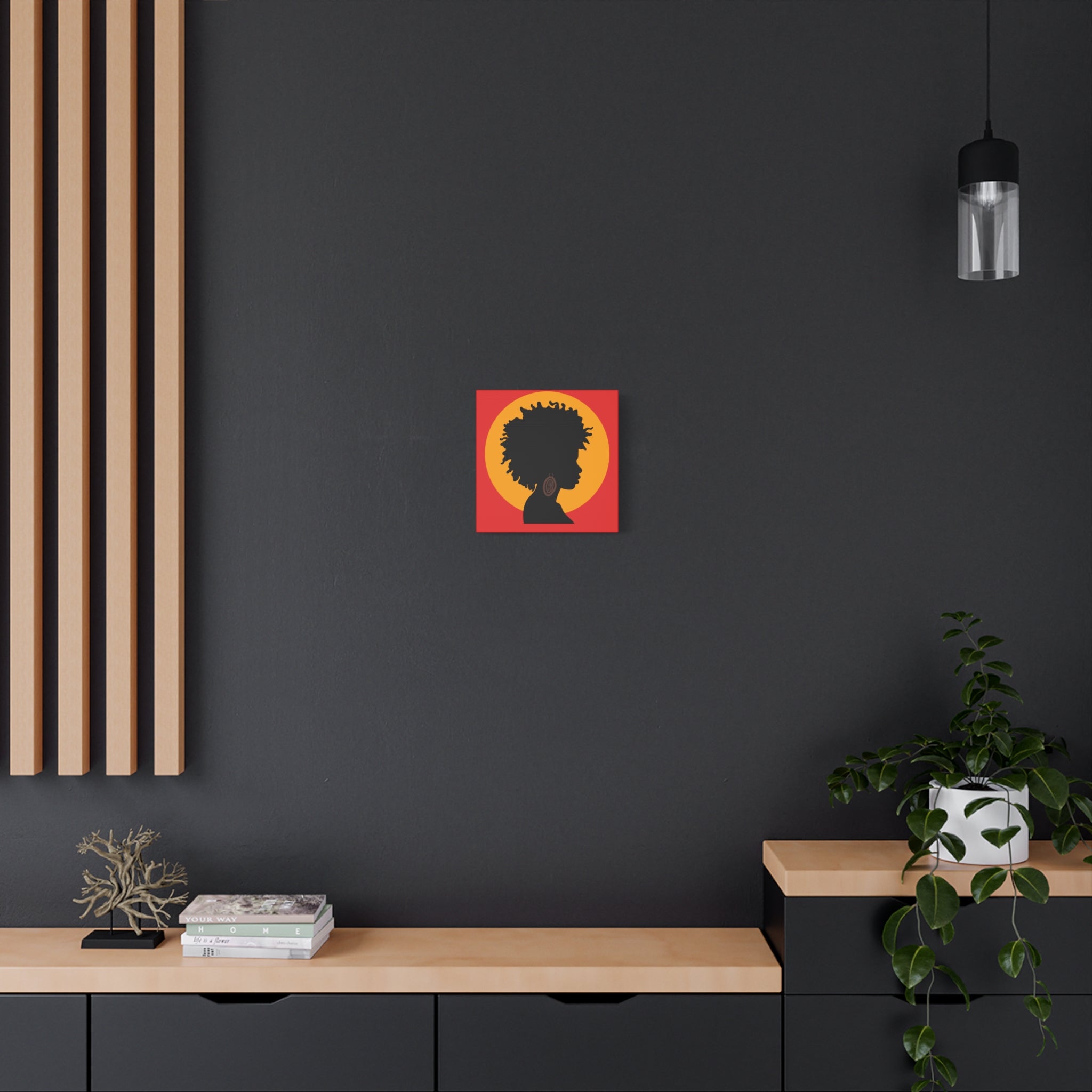 Black Woman Profile with Afro & Earring - Canvas Art