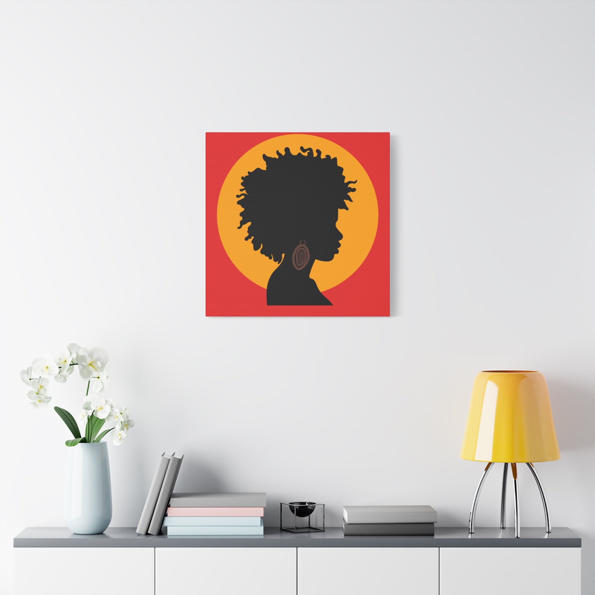 Black Woman Profile with Afro & Earring - Canvas Art