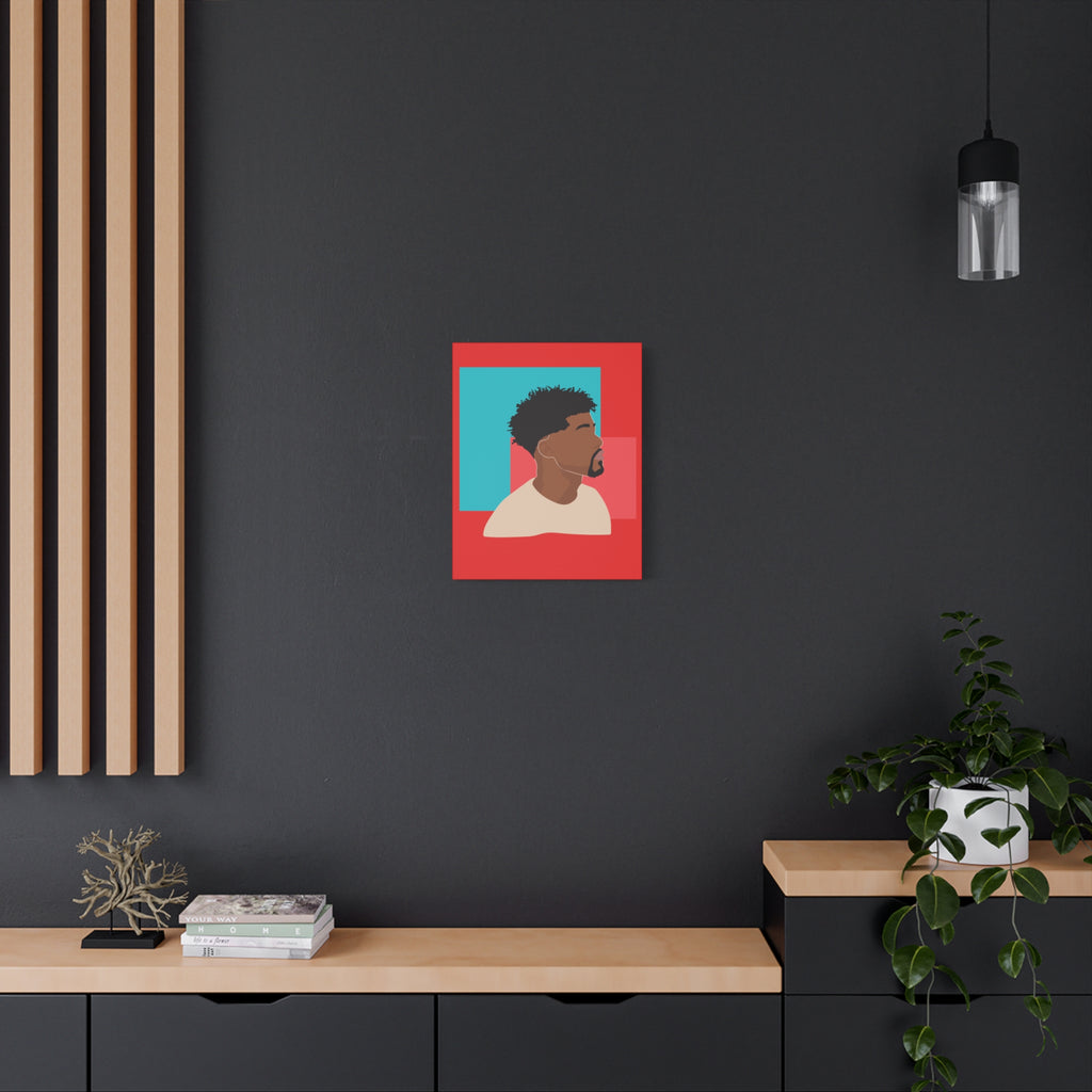 Modern Black Man Profile on Red & Teal — Canvas Art