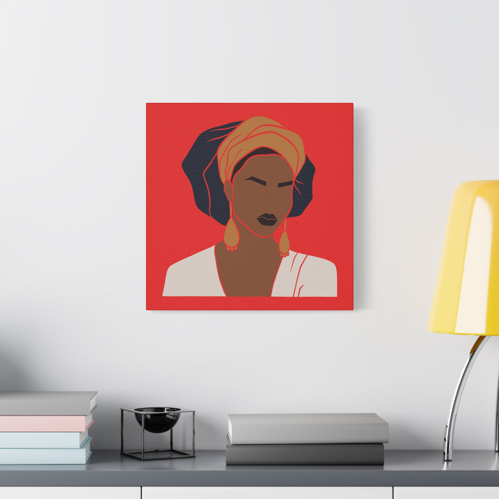 Bold Afrocentric Woman Portrait on Red - Canvas Art
