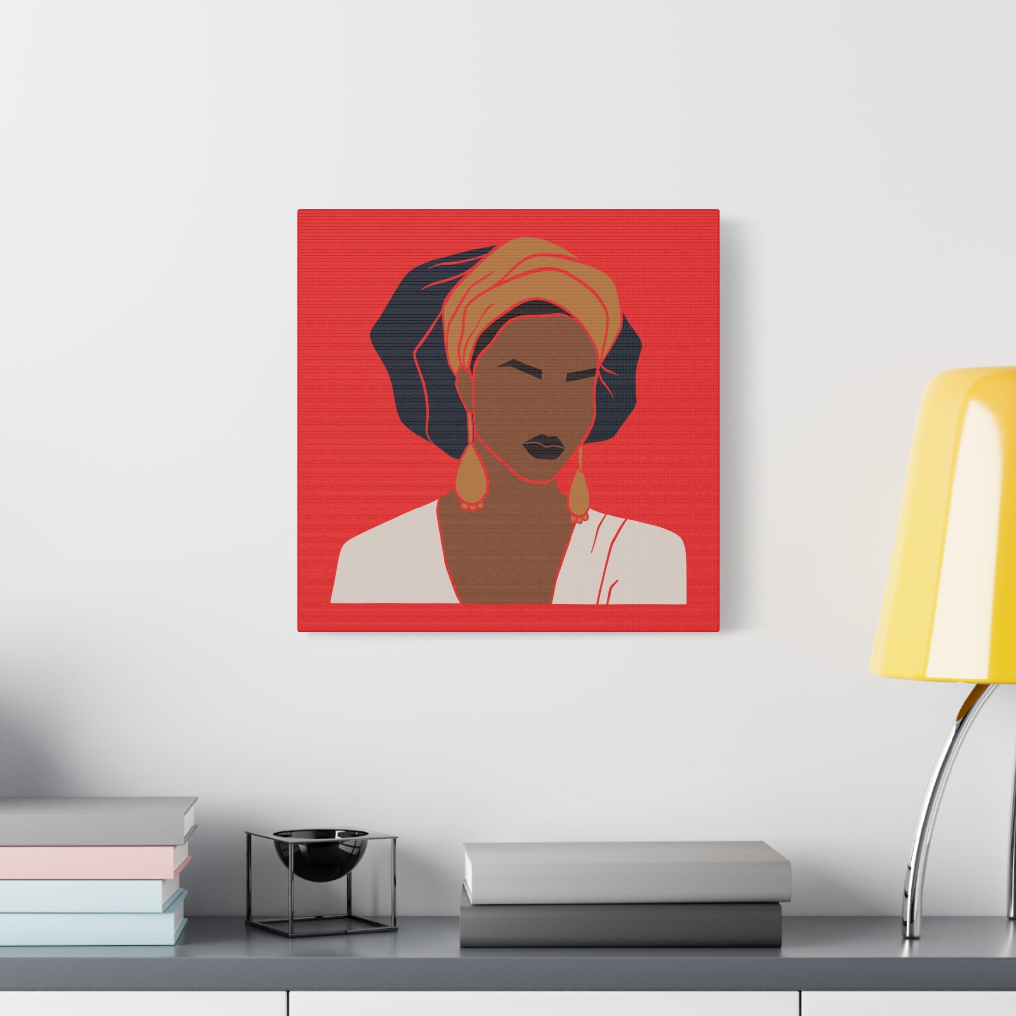 Bold Afrocentric Woman Portrait on Red - Canvas Art