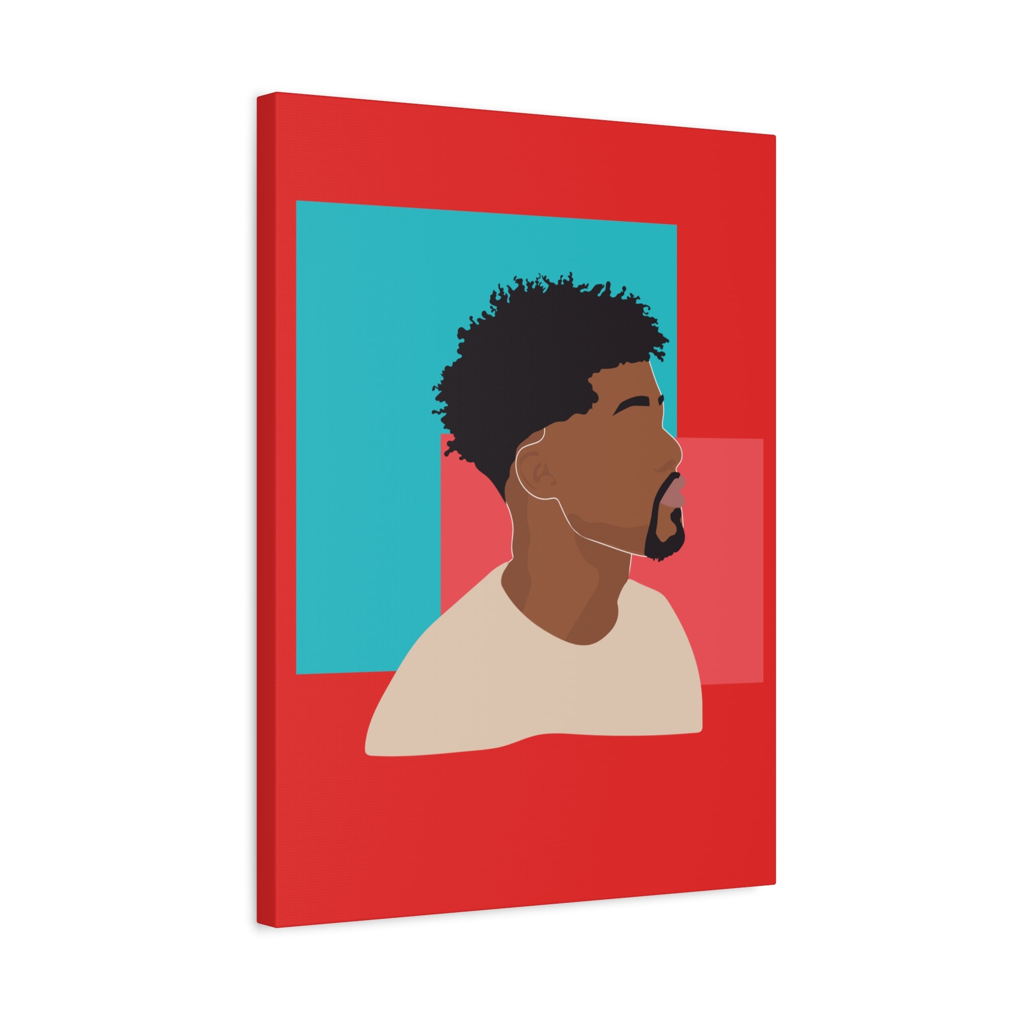 Modern Black Man Profile on Red & Teal — Canvas Art