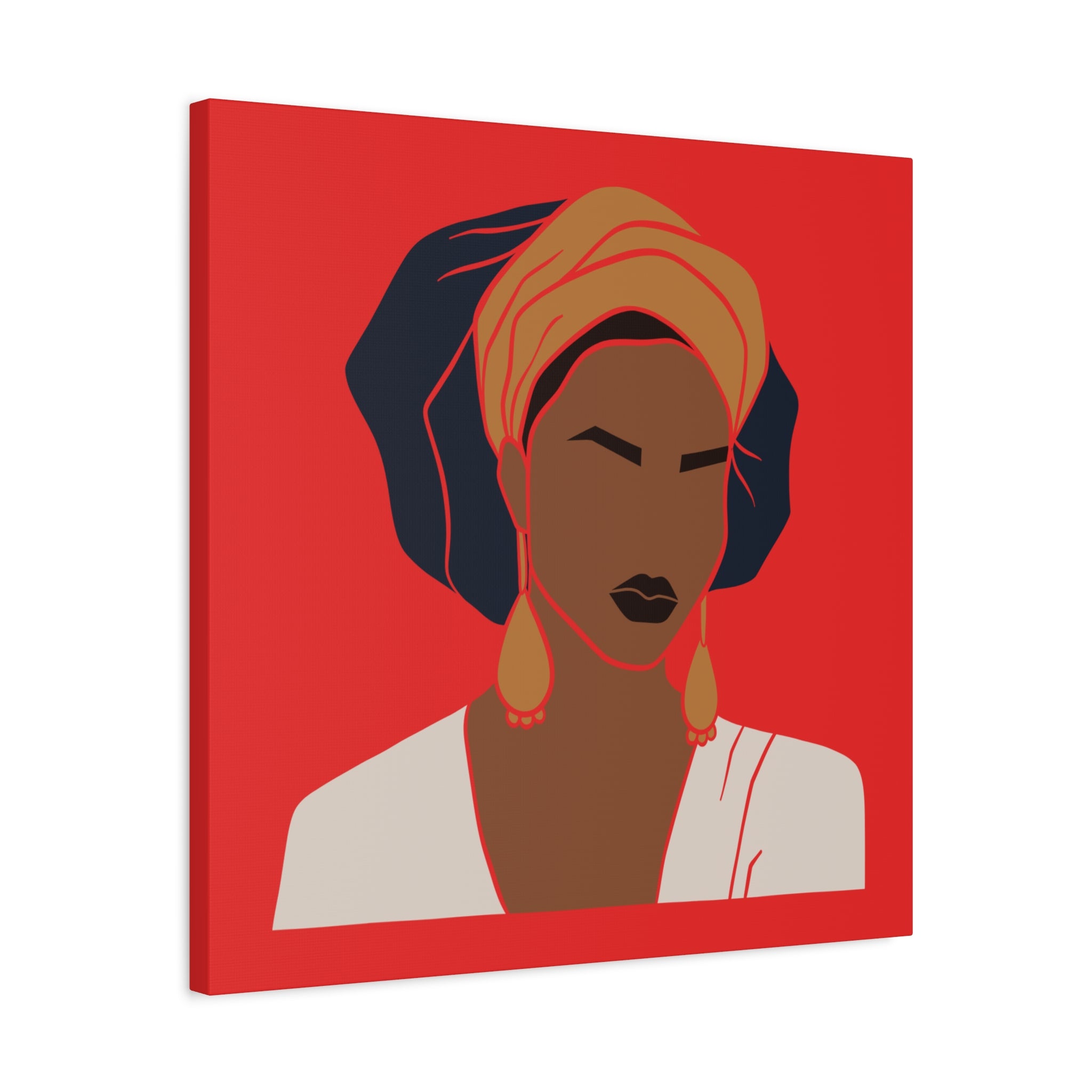Bold Afrocentric Woman Portrait on Red - Canvas Art