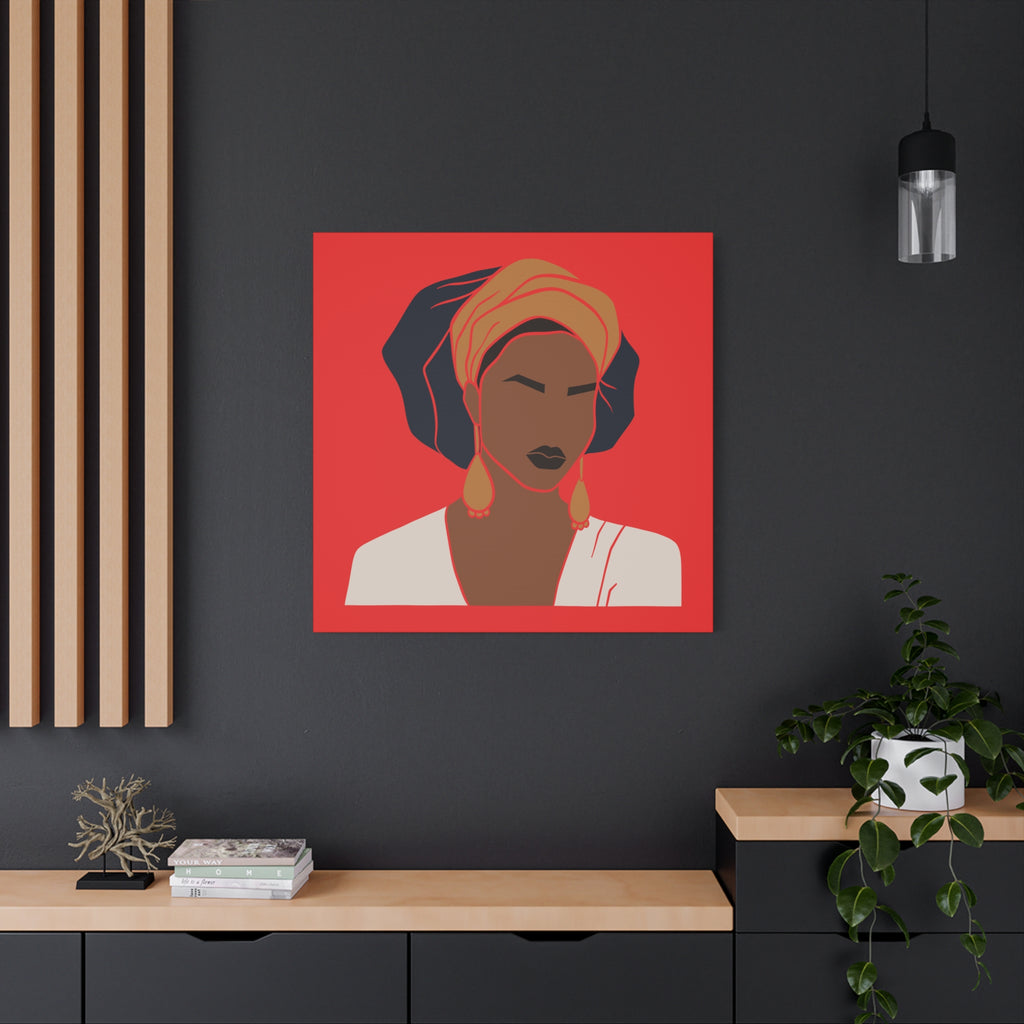 Bold Afrocentric Woman Portrait on Red - Canvas Art